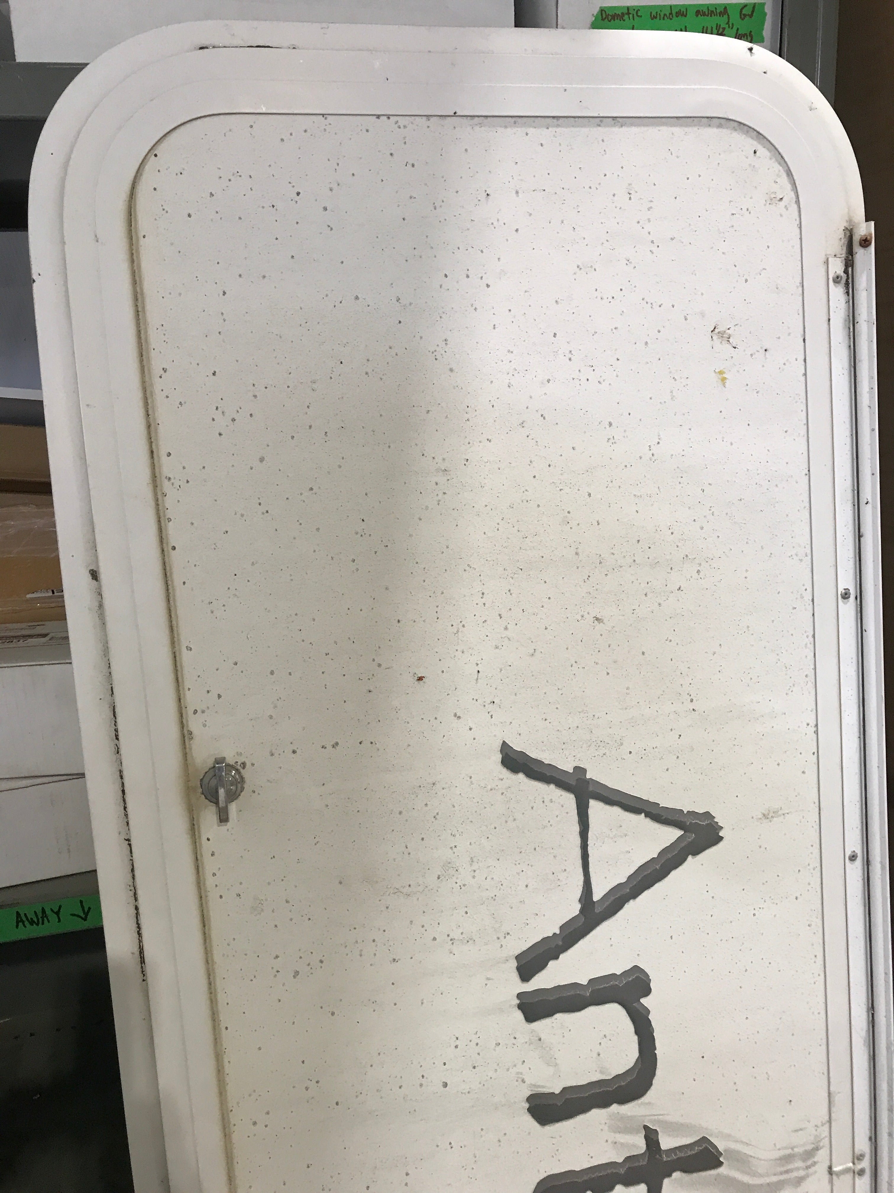 Used Radius Opening Rock Guard Covered Window: 59 1/2"  X 17 1/2"  X 1 1/2" D - Young Farts RV Parts