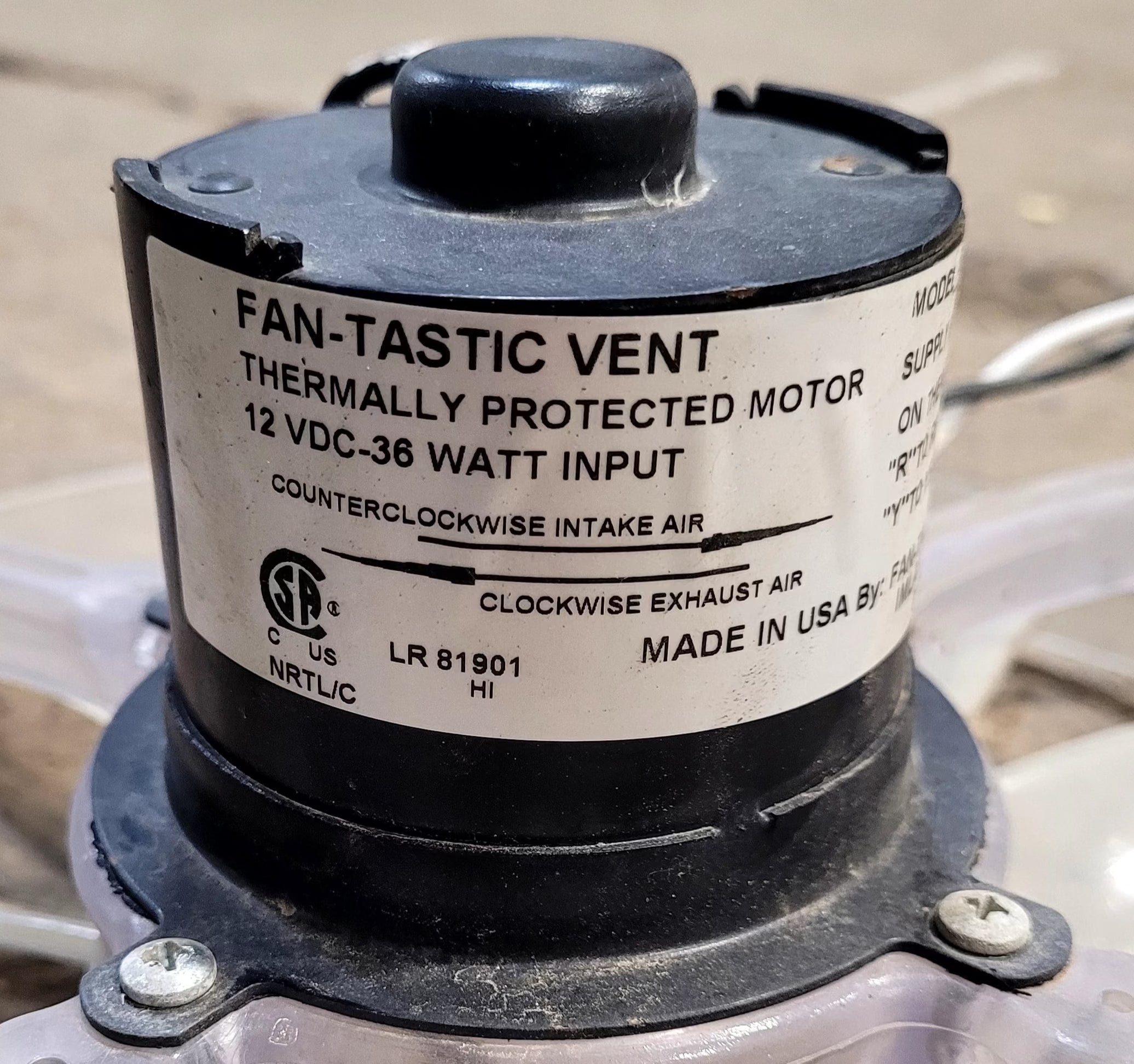 Used Fantastic Fan Motor Assembly Kit for Bathroom Fan Model 5000RBT - Young Farts RV Parts
