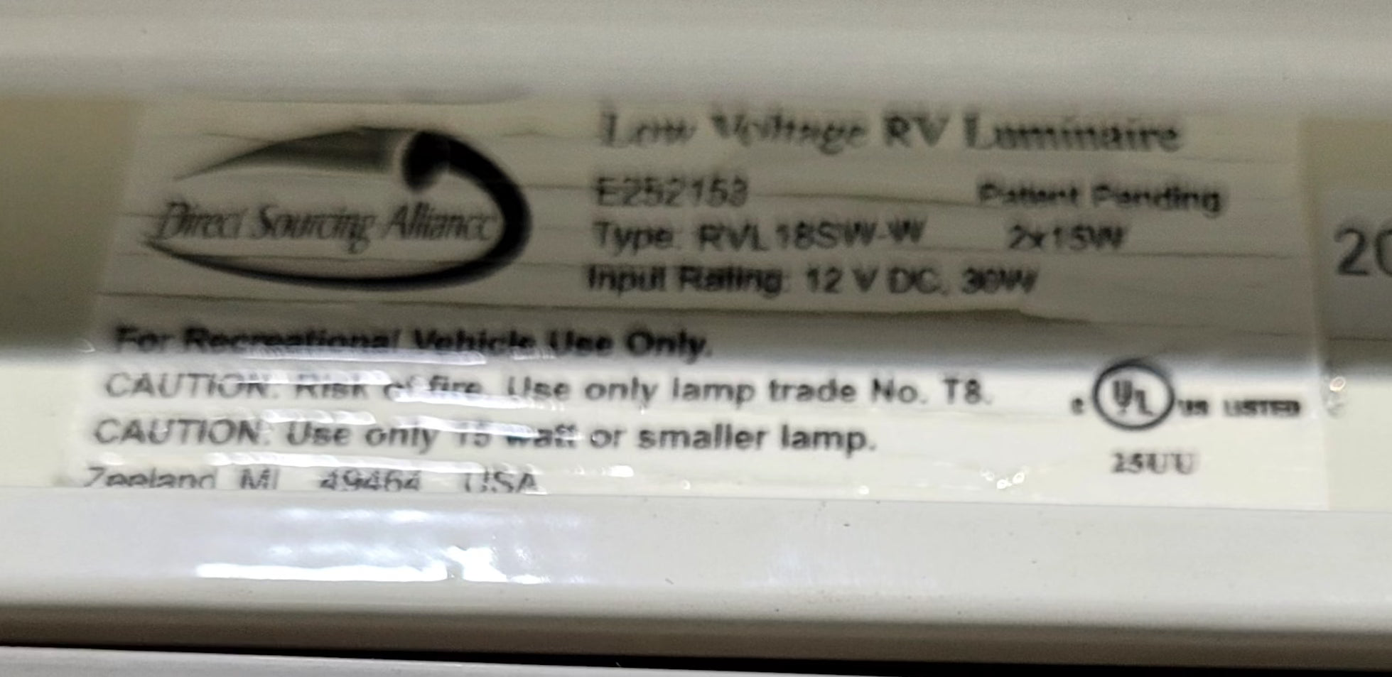 Used Dual Florescent light fixture - With Switch - Young Farts RV Parts