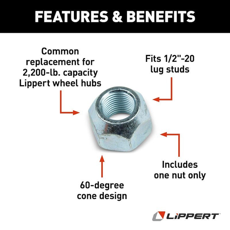 Lippert Components 122076 60 Degree Cone Wheel NUT 1/2" x 20 - Young Farts RV Parts