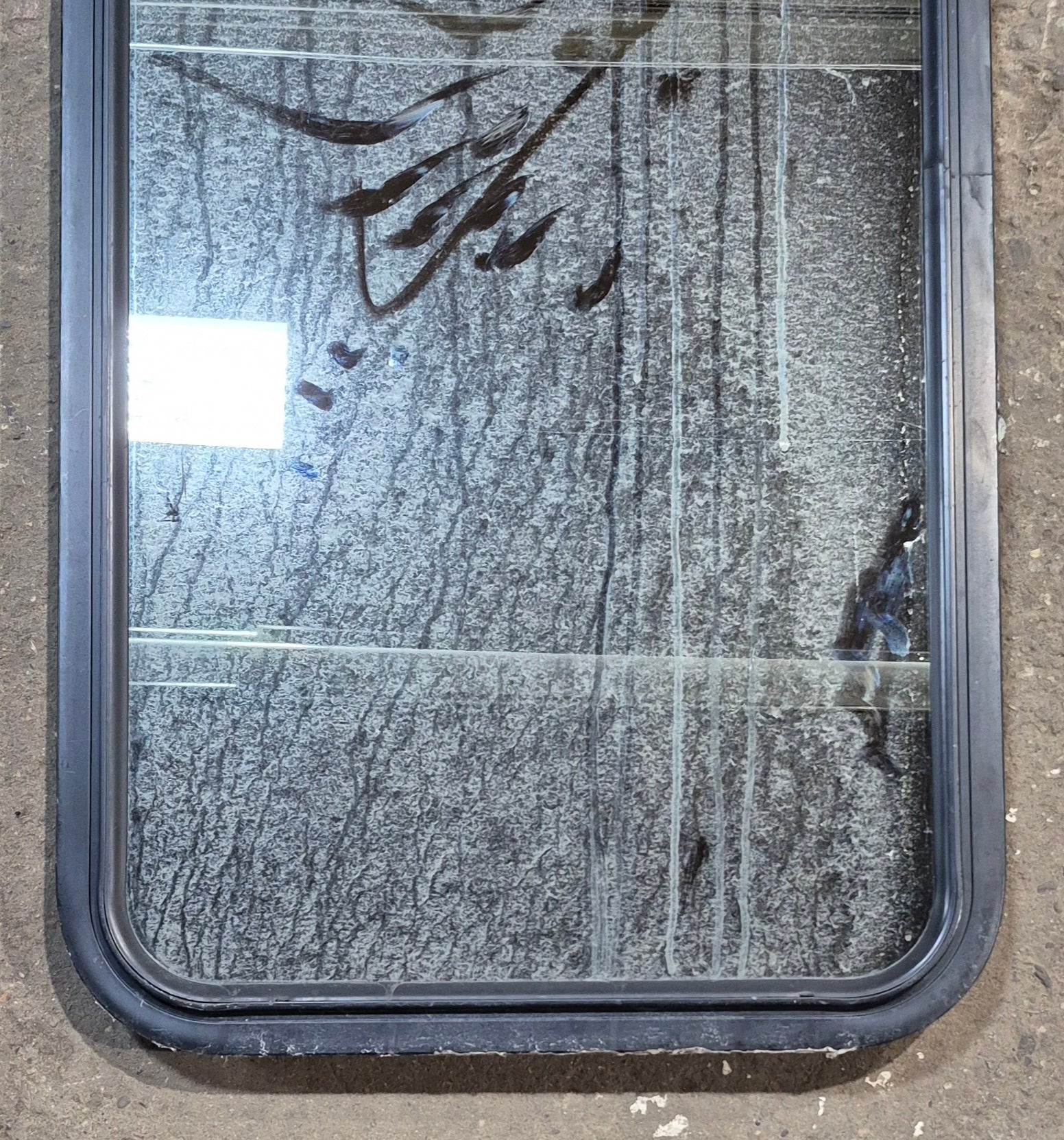 Used Black Radius Non Opening Window : 21 3/4" W x 42 1/4" H x 2" - Young Farts RV Parts