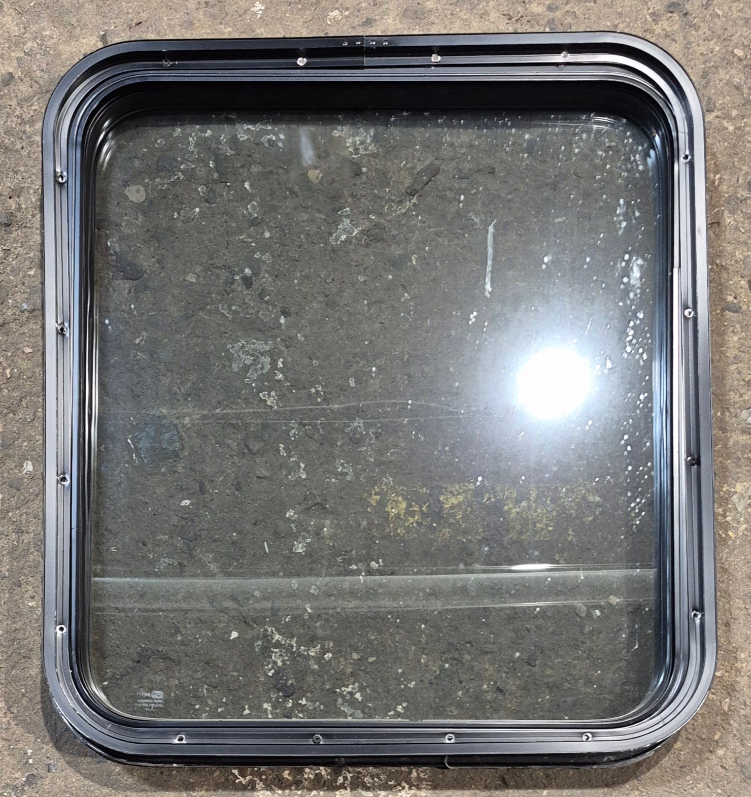 Used Black Radius Non Opening Window : 23 3/4" W x 26" H x 2" D - Young Farts RV Parts
