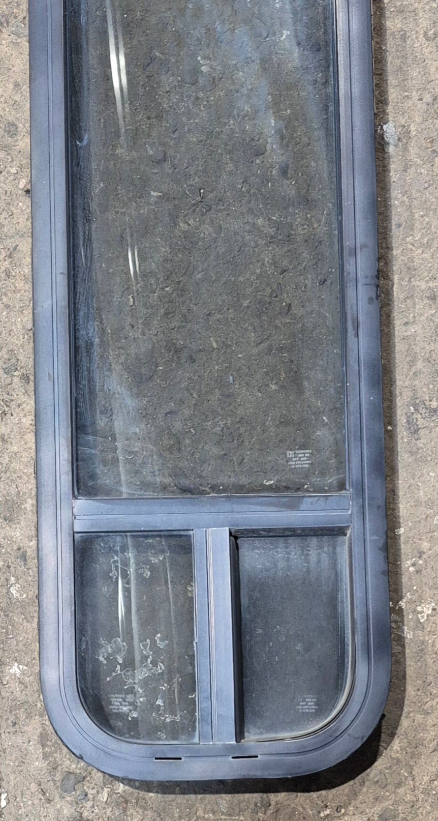 Used Black Radius Opening Window : 11 1/4" W x 47 1/4" H x 1 3/4" D - Young Farts RV Parts