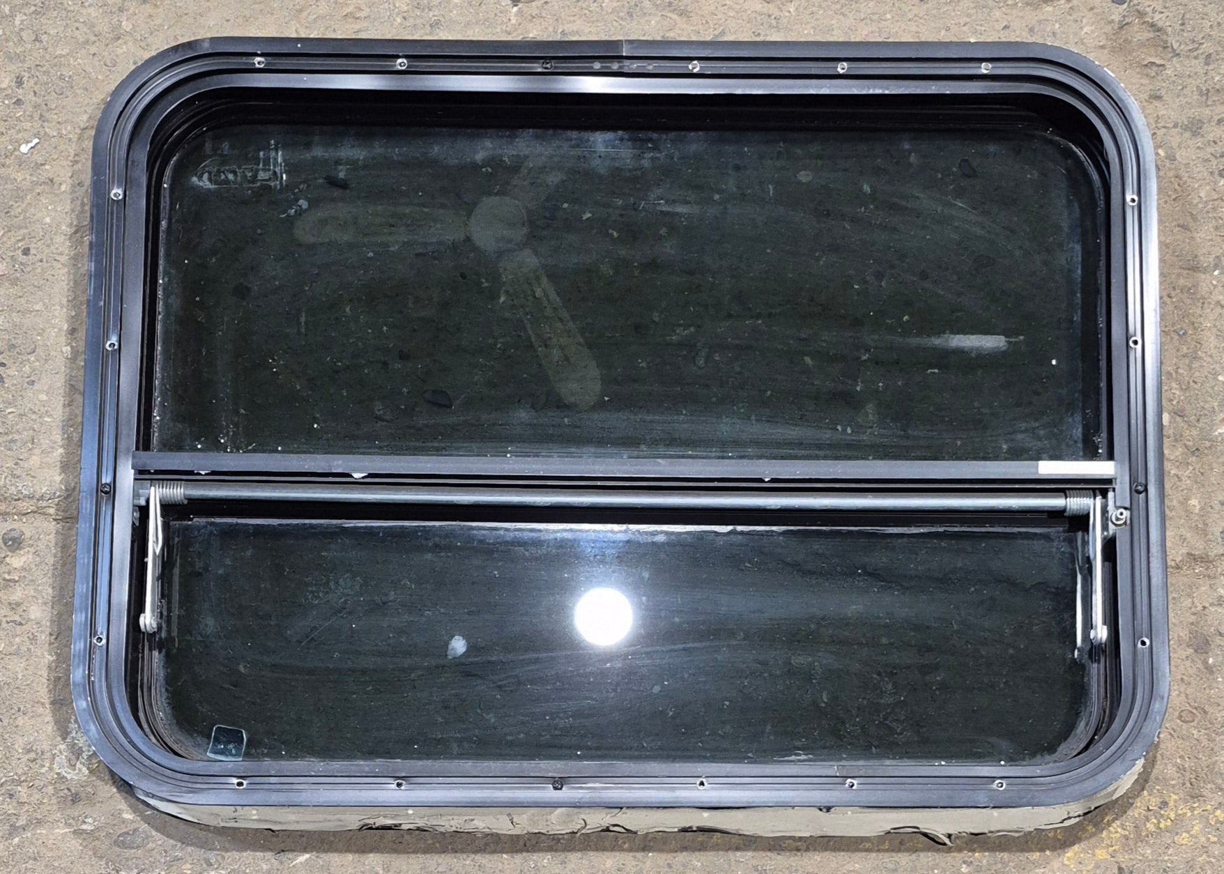 Used Black Radius Opening Window : 29 1/4" W x 21 1/4" H x 2" - Young Farts RV Parts