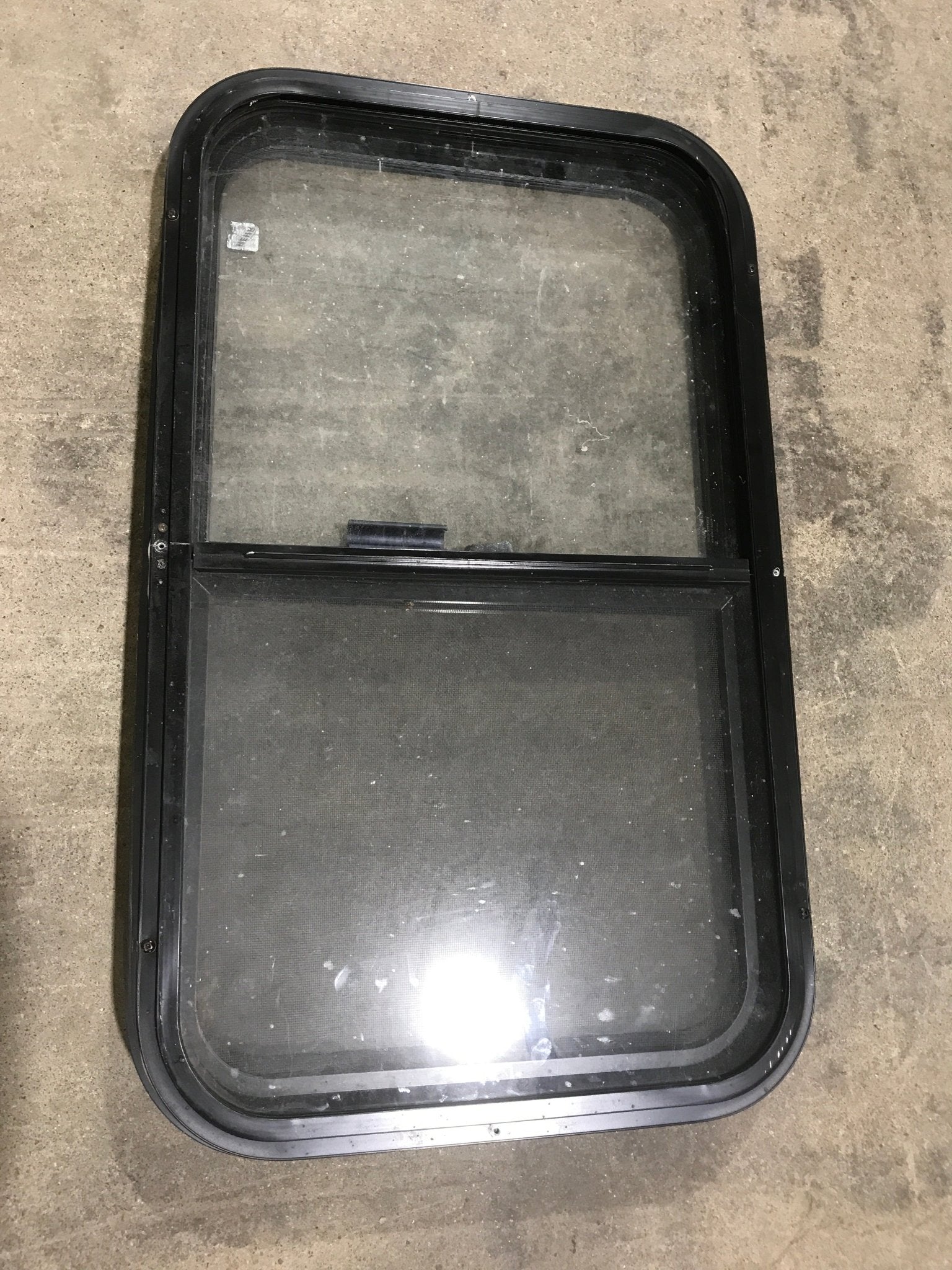 Used Black Radius Opening Window : 30 3/4" W X 18 1/2" H X 2" D - Young Farts RV Parts