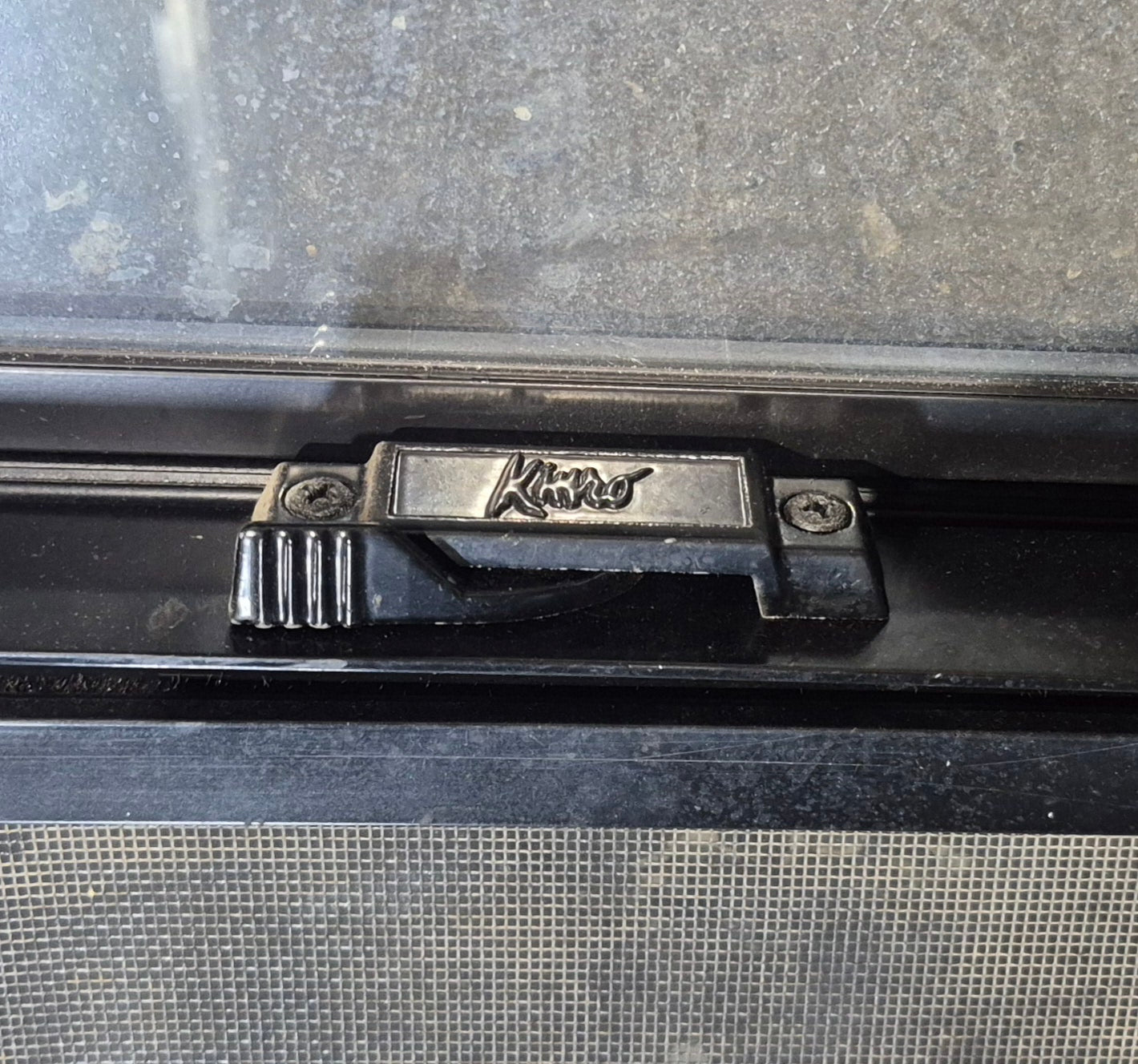 Used Black Radius Opening Window : 47 1/4" W x 34 1/4" H x 1 3/4" D - Young Farts RV Parts