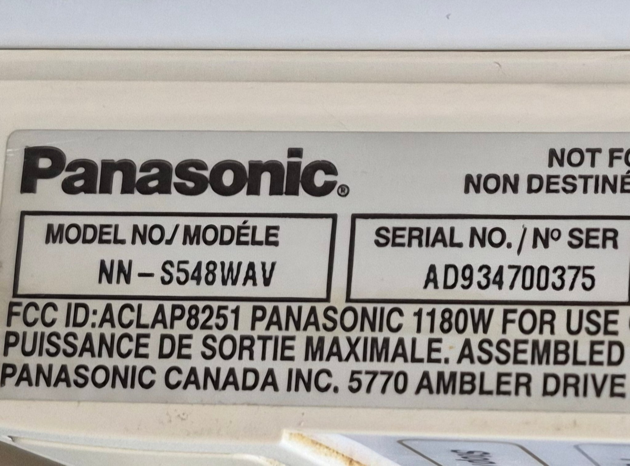 Used Panasonic RV Microwave 20" W x 14" H x 13 1/4" D - Young Farts RV Parts