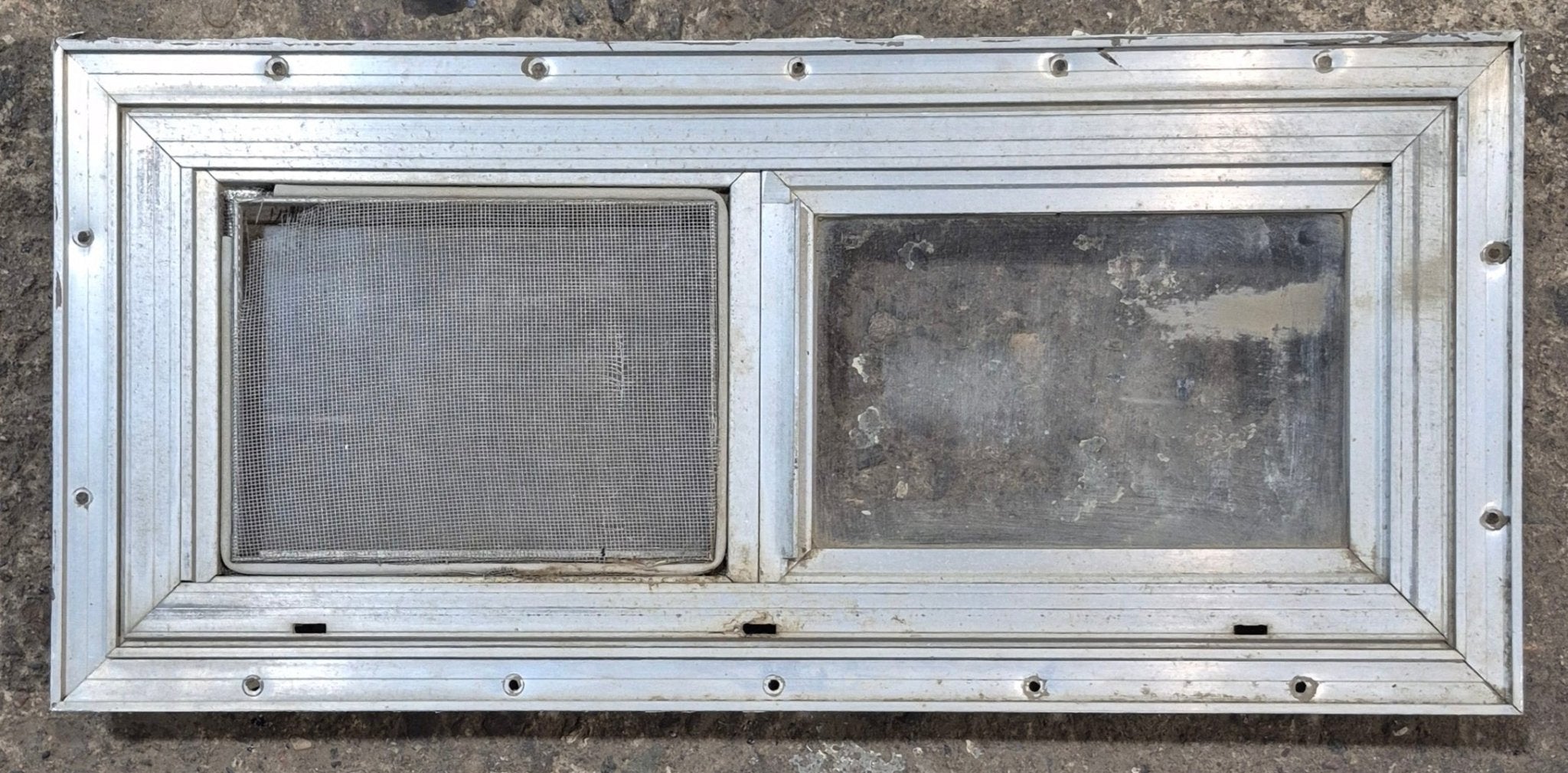 Used Silver Square Opening Window: 20" W x 8" H x 7/8" D - Young Farts RV Parts