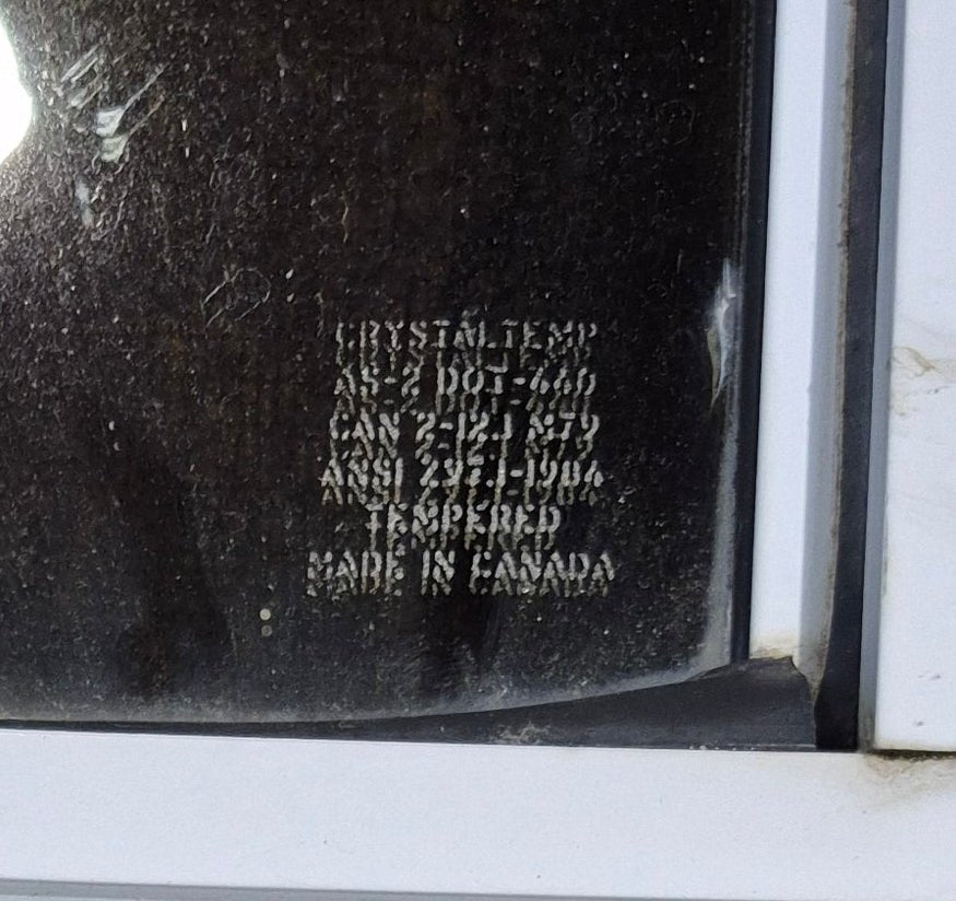 Used Slanted White Radius Opening Window : 41 3/4" W x 17 1/2" H x 1 7/8" D - Young Farts RV Parts