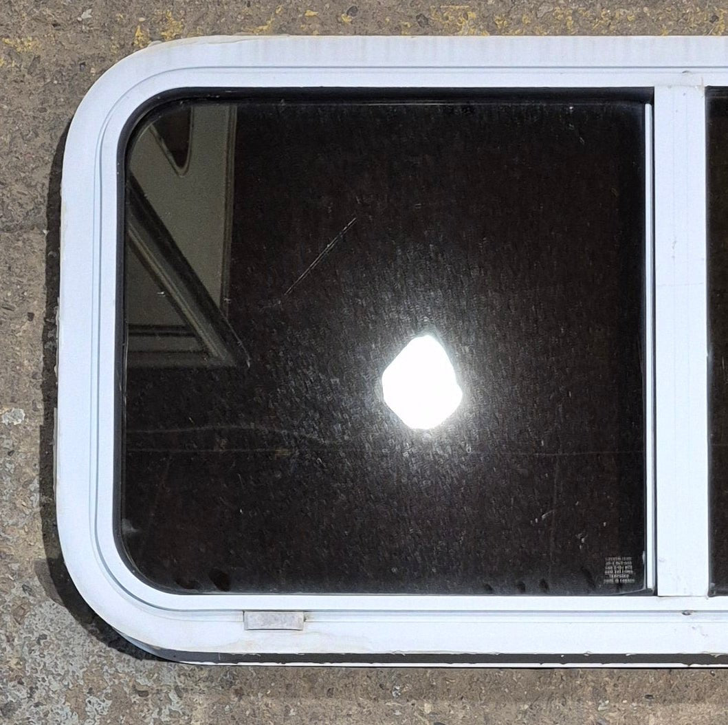 Used Slanted White Radius Opening Window : 41 3/4" W x 17 1/2" H x 1 7/8" D - Young Farts RV Parts