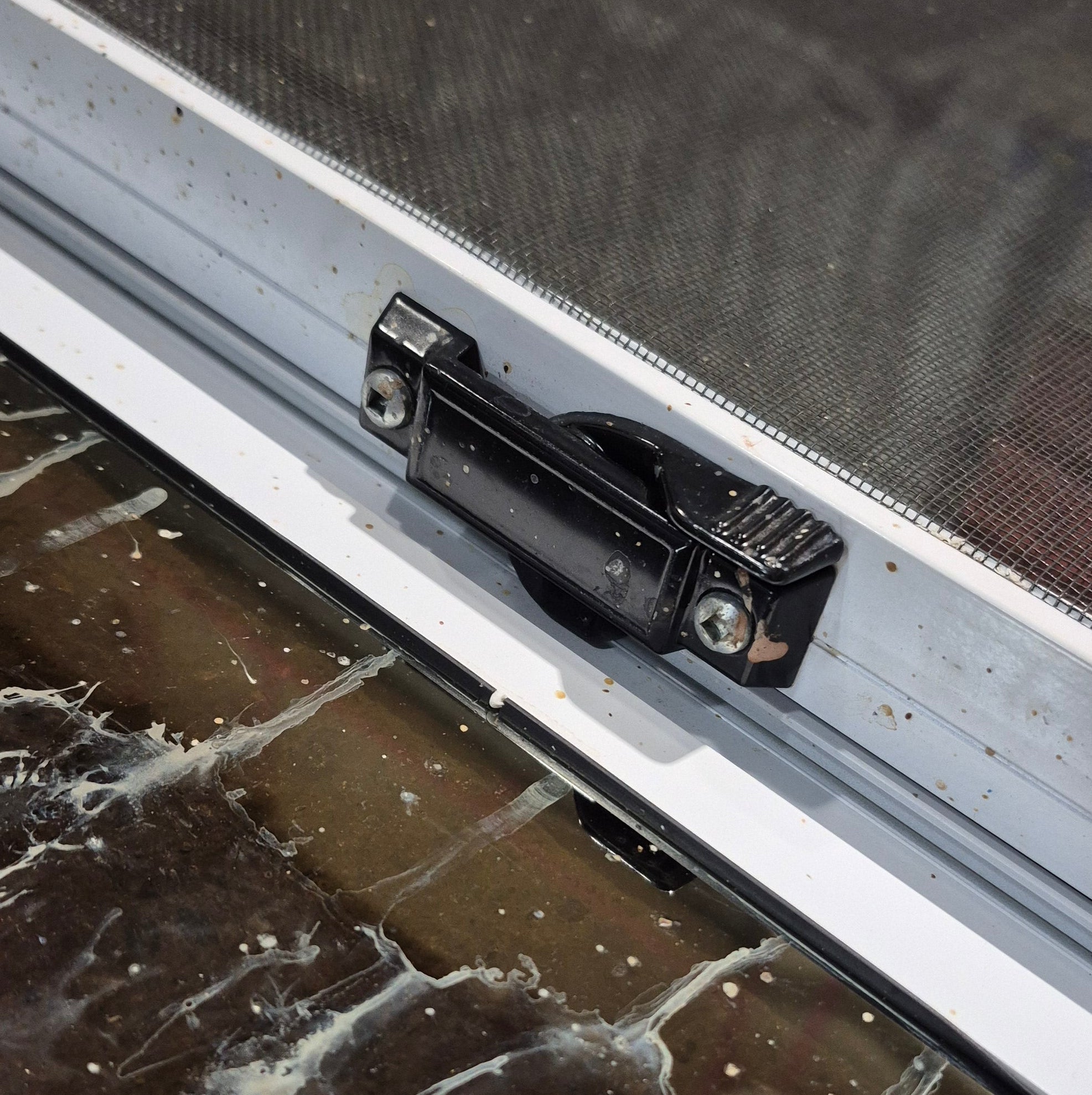 Used Slanted White Radius Opening Window : 41 3/4" W x 17 1/2" H x 1 7/8" D - Young Farts RV Parts