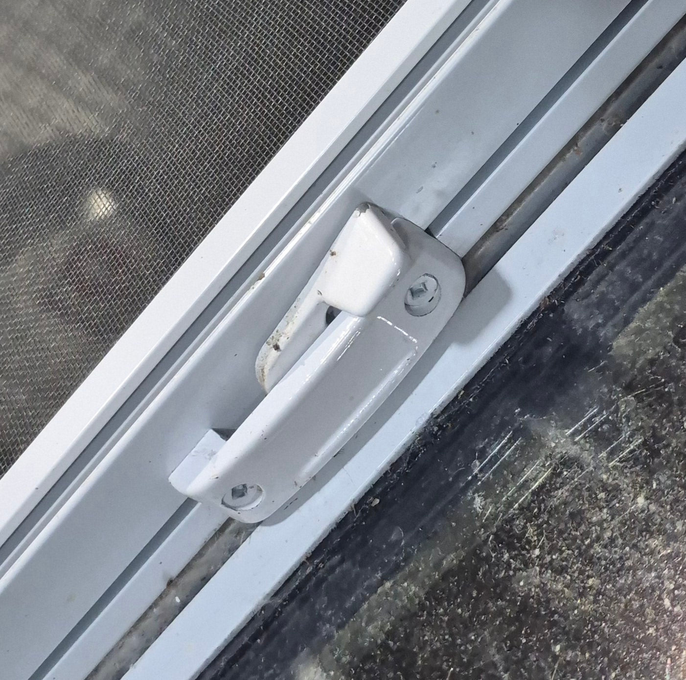 Used Slanted White Radius Opening Window : 42" W x 17 1/2" H x 1 7/8" D - Young Farts RV Parts