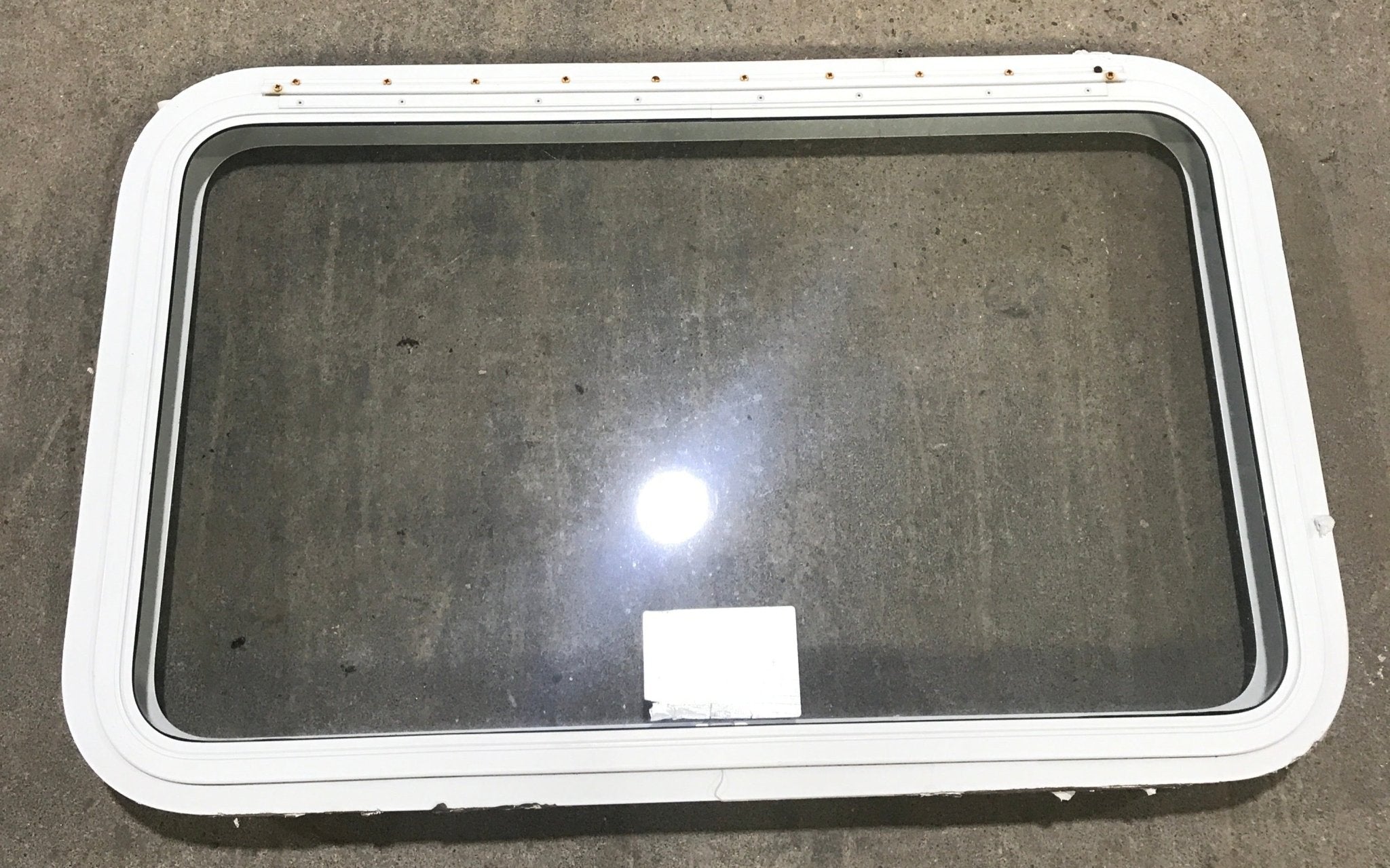 Used White Radius Emergency Opening Window : 35 1/2" x 19 1/2 x 1 1/2" D - Young Farts RV Parts
