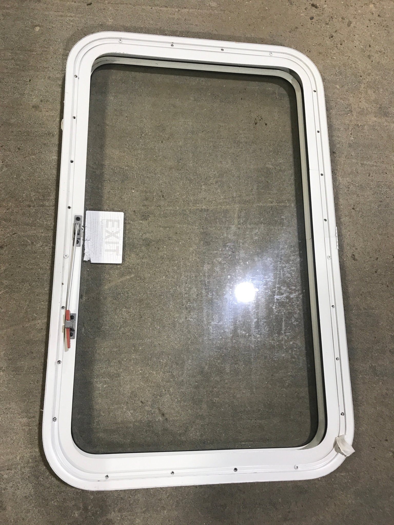 Used White Radius Emergency Opening Window : 35 1/2" x 19 1/2 x 1 1/2" D - Young Farts RV Parts