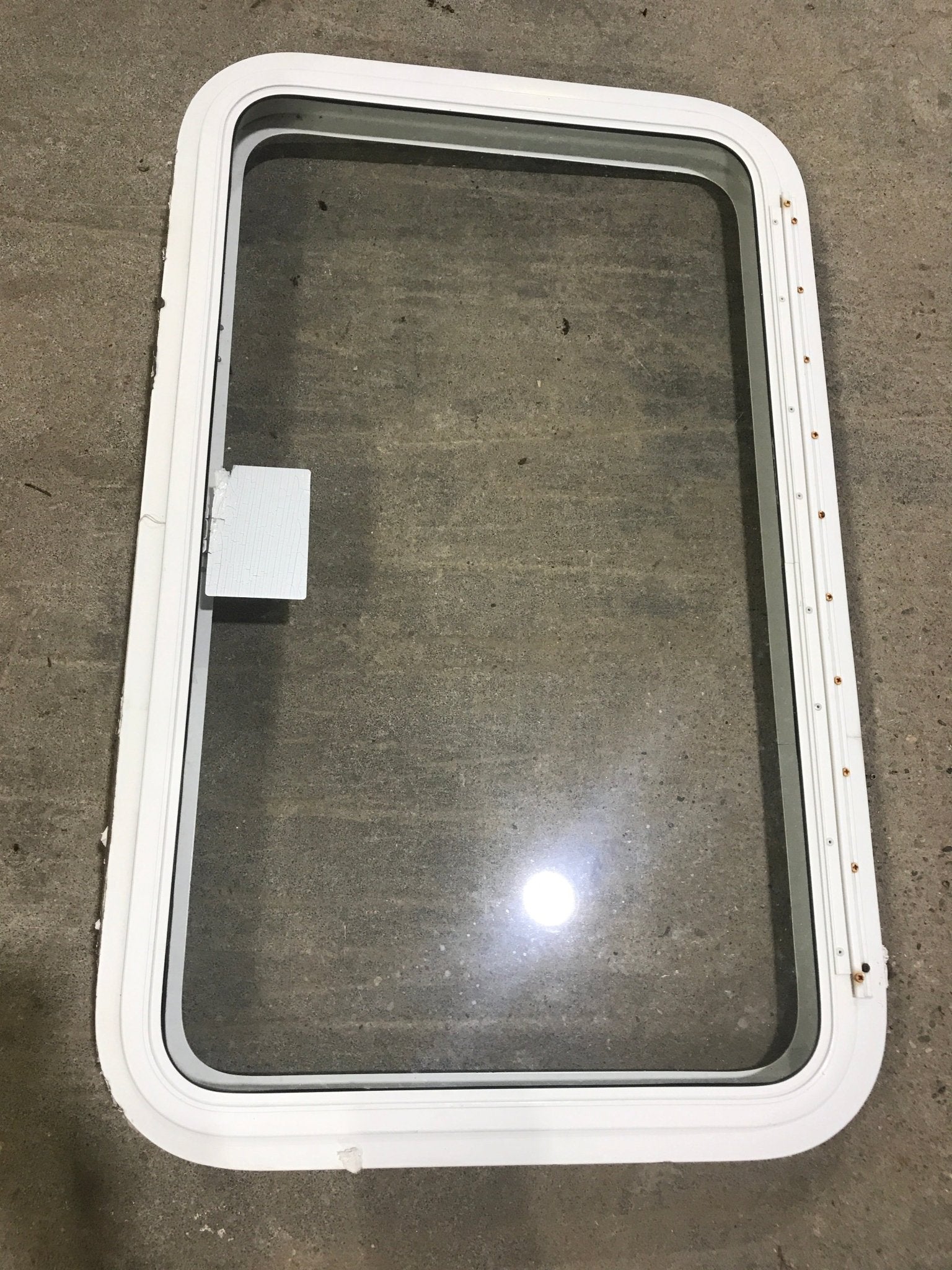Used White Radius Emergency Opening Window : 35 1/2" x 19 1/2 x 1 1/2" D - Young Farts RV Parts