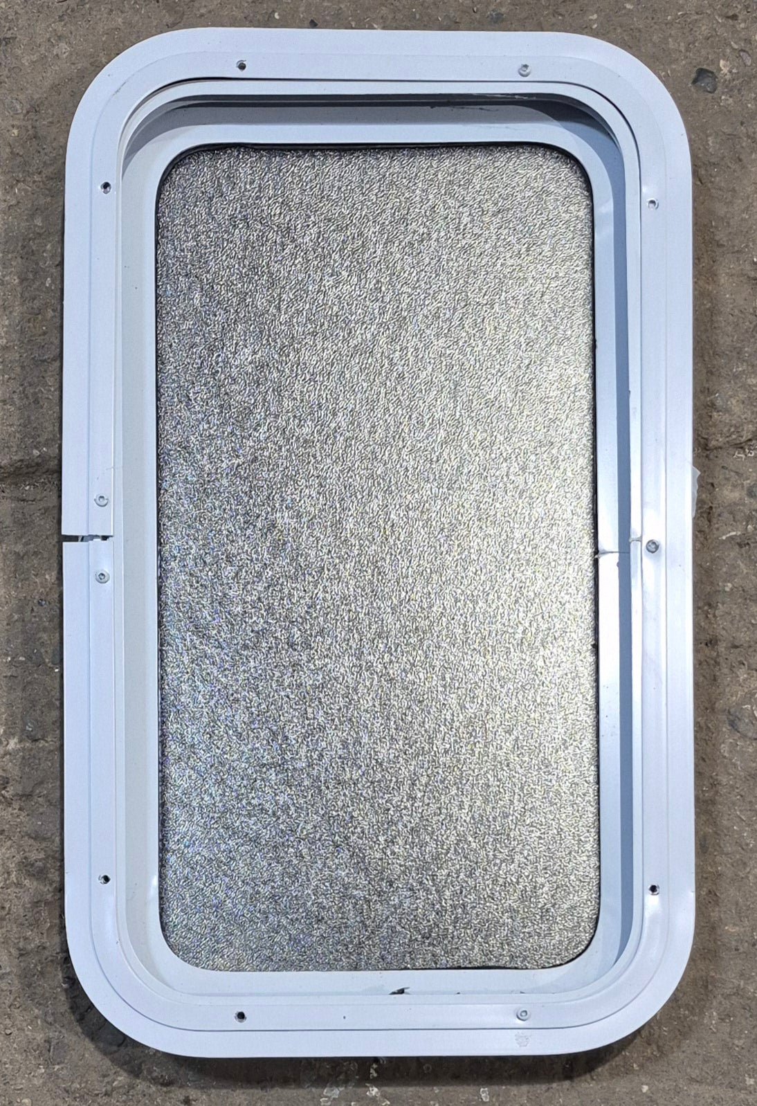 Used White Radius Non Opening Window : 13 1/2" W x 23 1/2" H x 1 7/8" D - Young Farts RV Parts