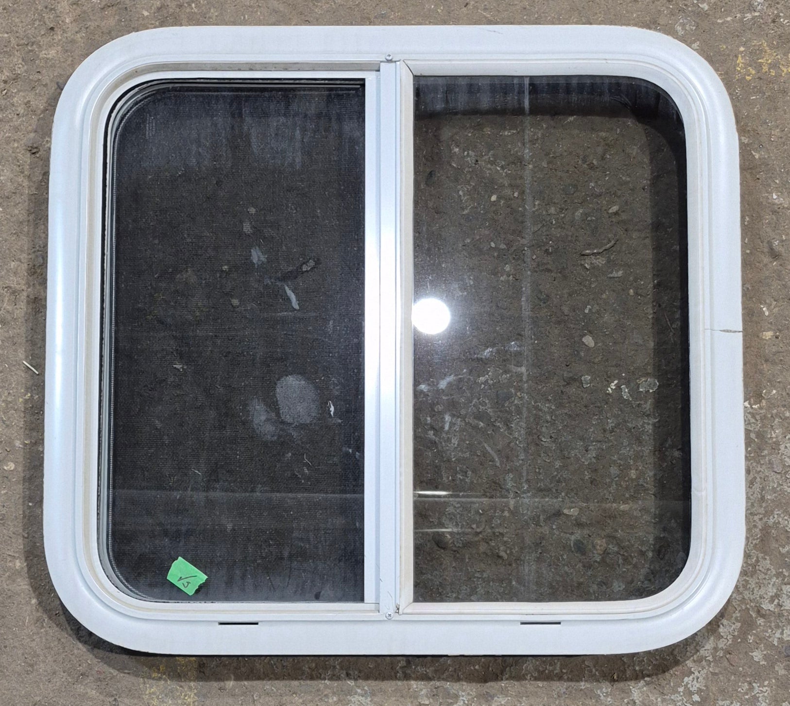 Used White Radius Opening Window : 23 1/4" W x 21 1/4" H x 1 3/4" D - Young Farts RV Parts