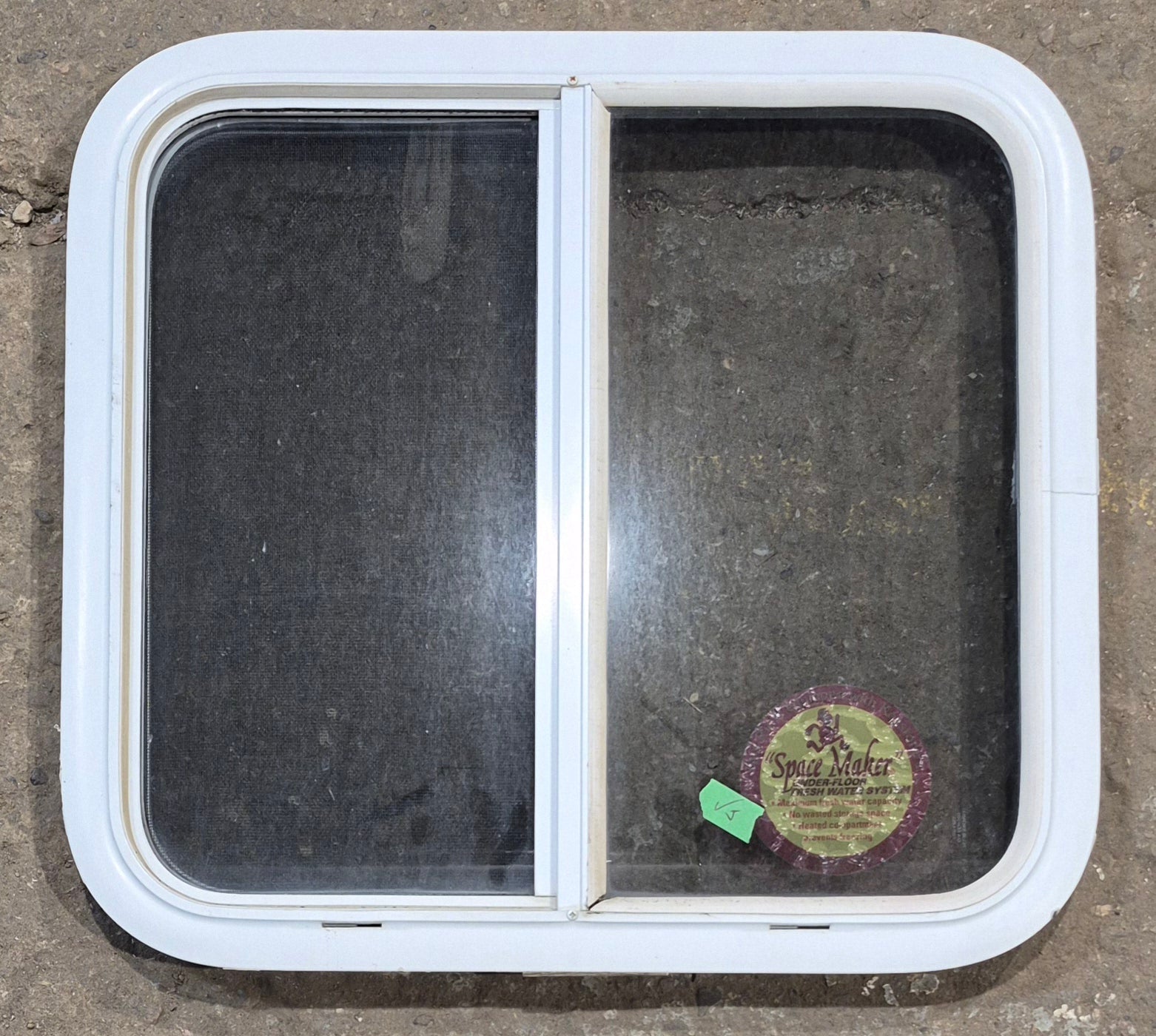 Used White Radius Opening Window : 23 1/4" W x 21 1/4" H x 1 3/4" D - Young Farts RV Parts