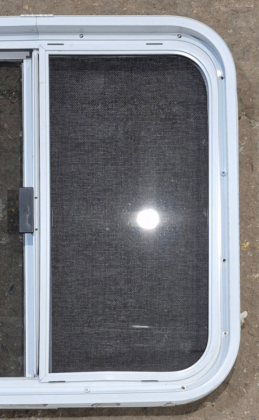 Used White Radius Opening Window : 23 1/4" W x 21 1/4" H x 1 3/4" D - Young Farts RV Parts