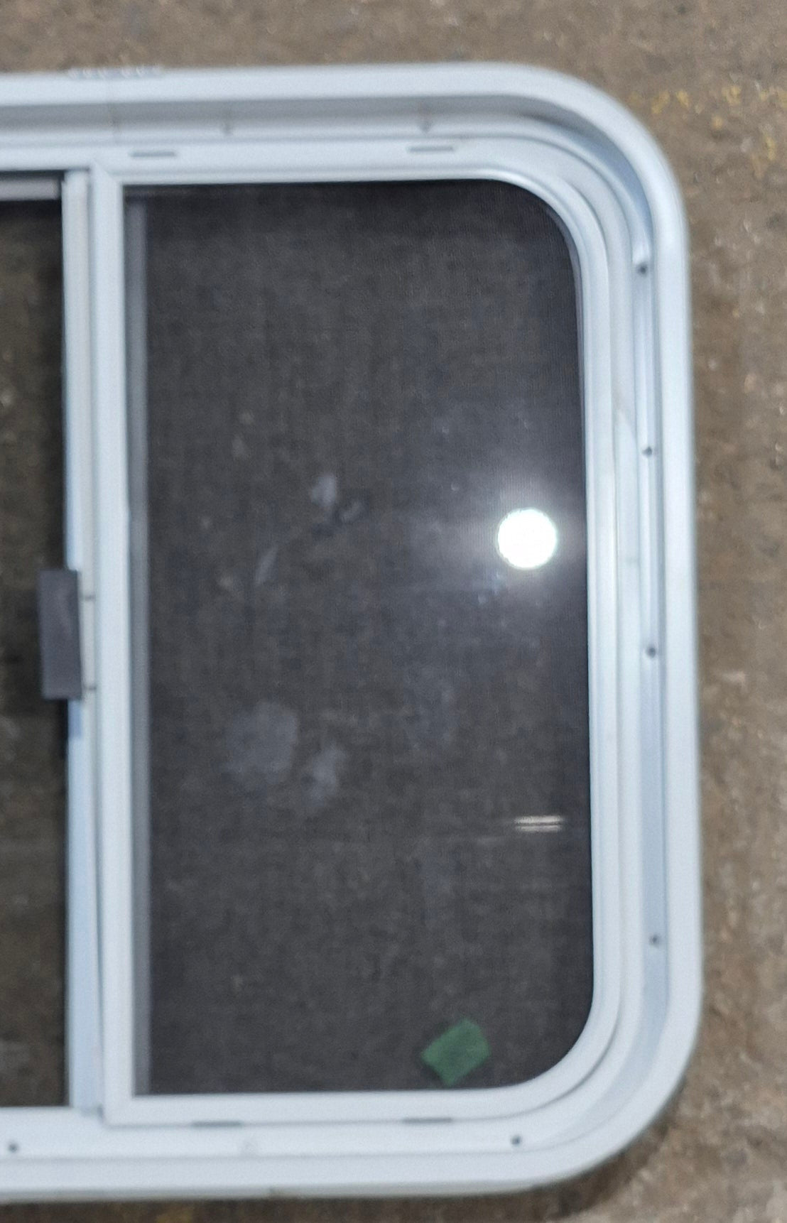 Used White Radius Opening Window : 23 1/4" W x 21 1/4" H x 1 3/4" D - Young Farts RV Parts