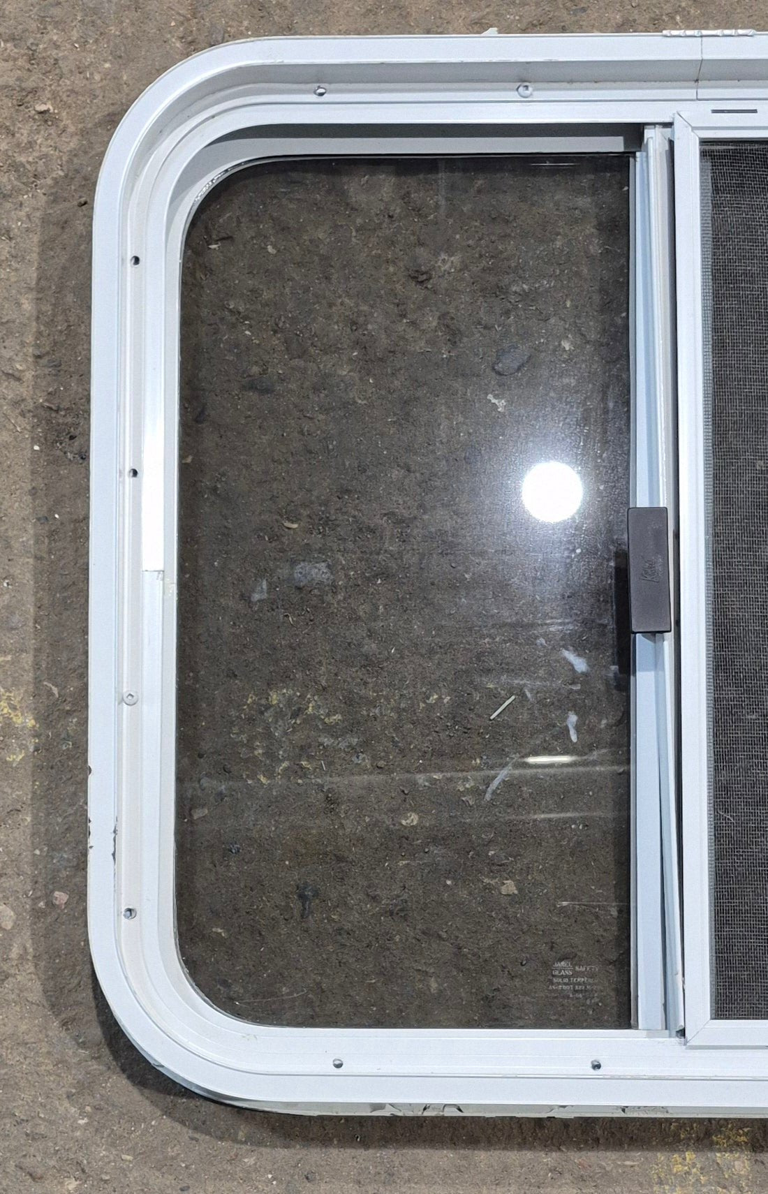 Used White Radius Opening Window : 23 1/4" W x 21 1/4" H x 1 3/4" D - Young Farts RV Parts
