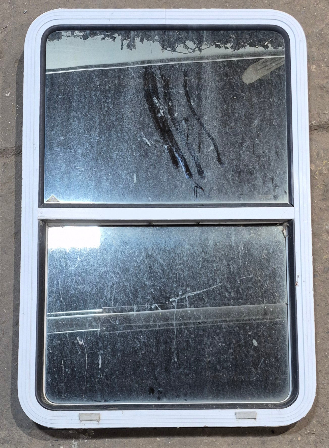 Used White Radius Opening Window : 26" W x 39 1/2" H x 1 7/8" D - Young Farts RV Parts