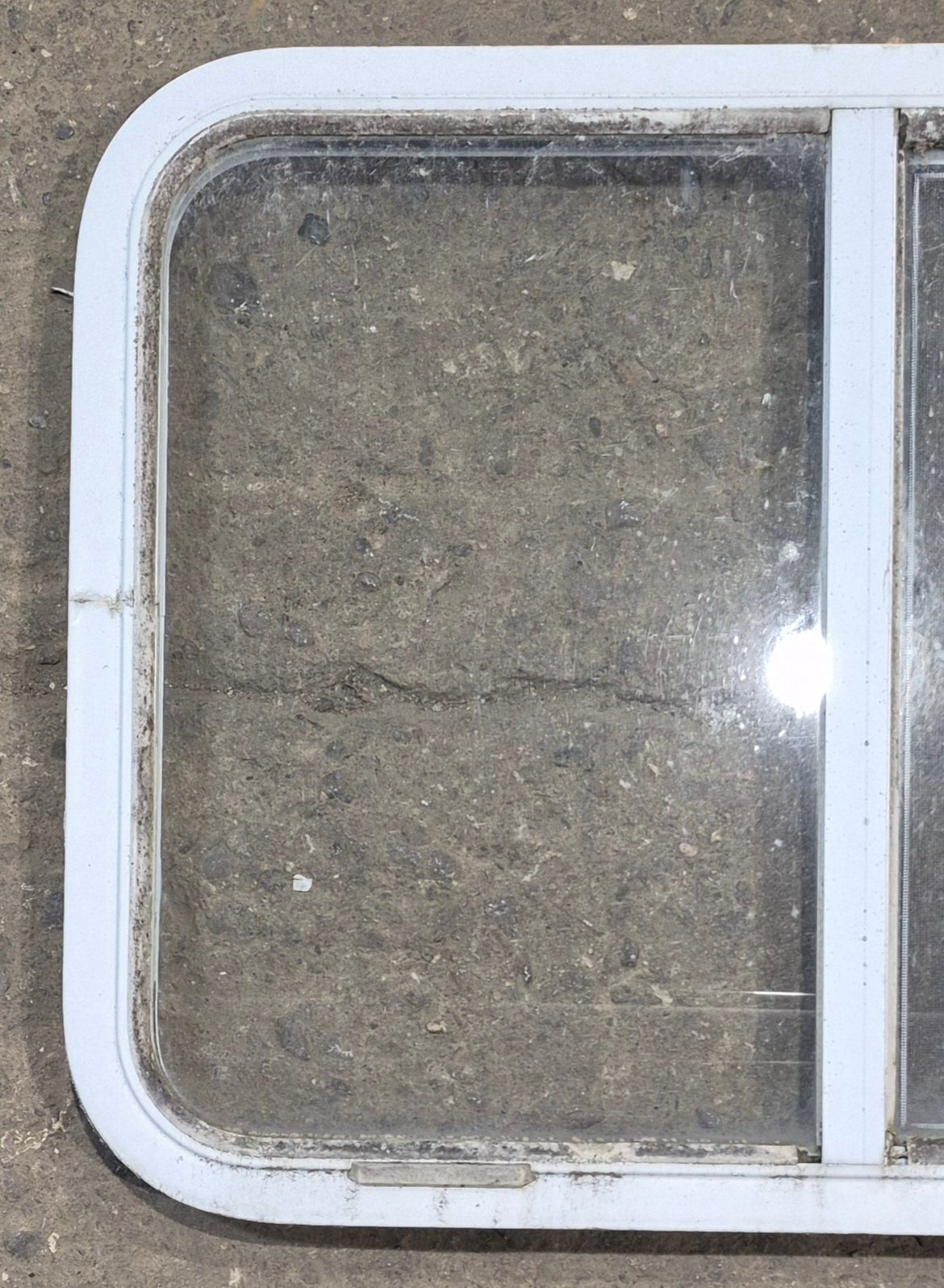 Used White Radius Opening Window : 29 1/4" W x 21 1/2" H x 1 1/4" D - Young Farts RV Parts
