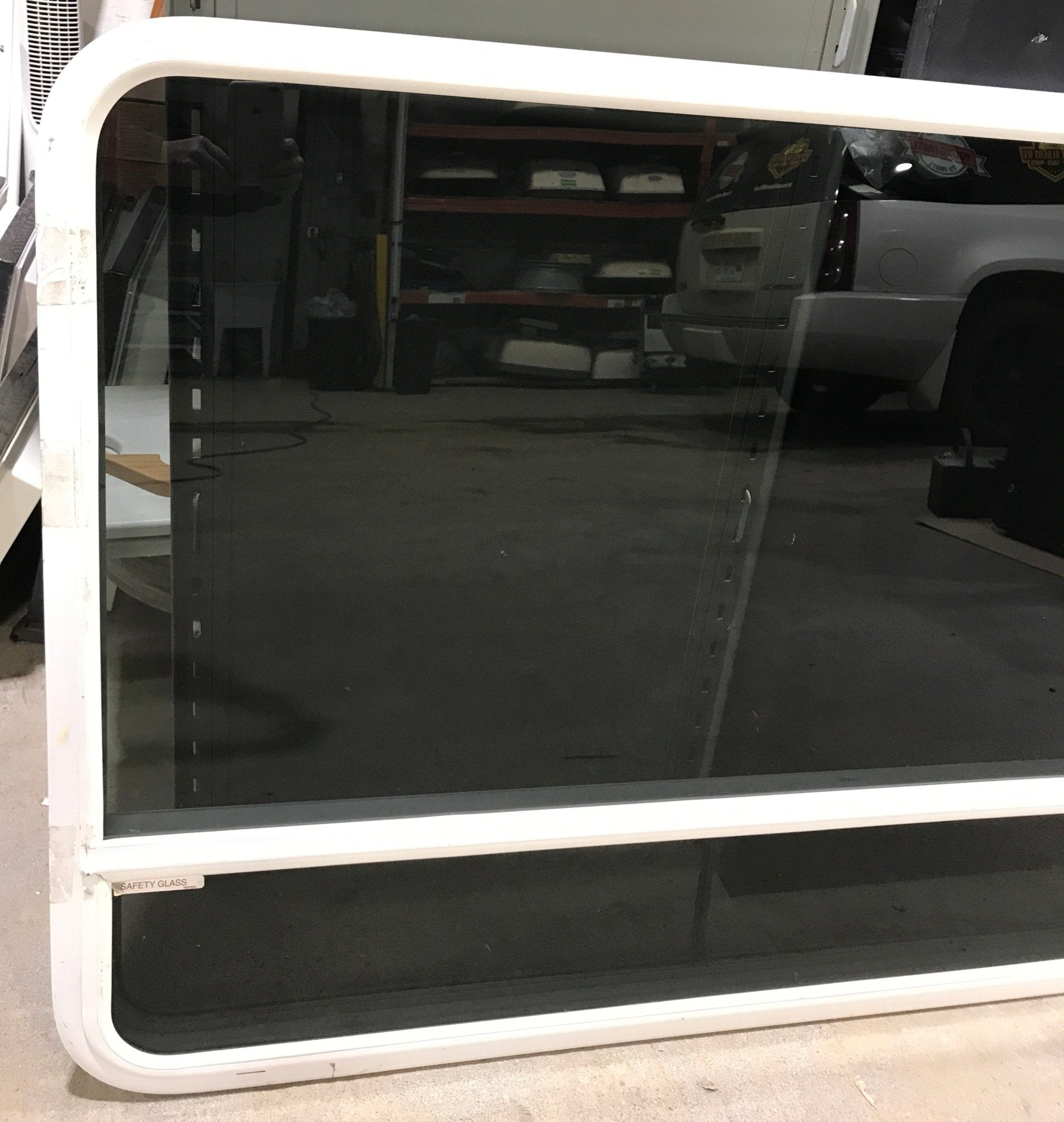 Used White Radius Opening Window : 47 1/2" W x 35 1/2" H x 2" D - Young Farts RV Parts