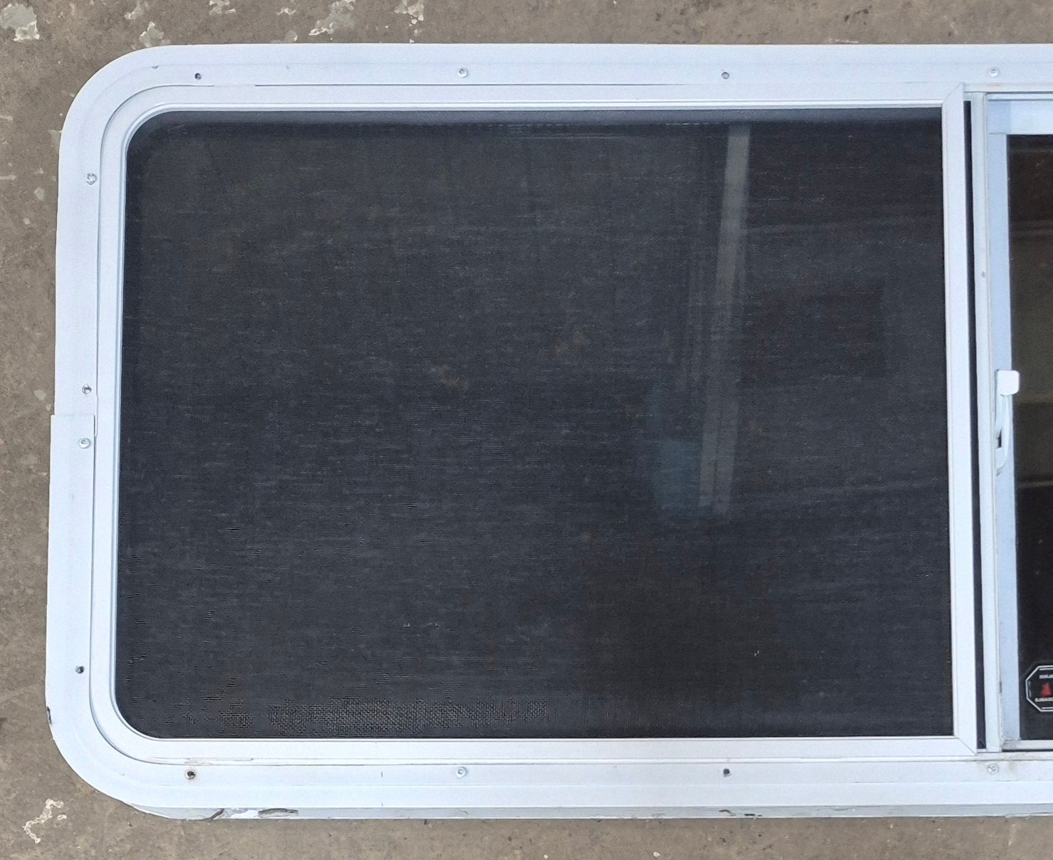 Used White Radius Opening Window : 54" W x 21 1/2" H x 1 7/8" D - Young Farts RV Parts
