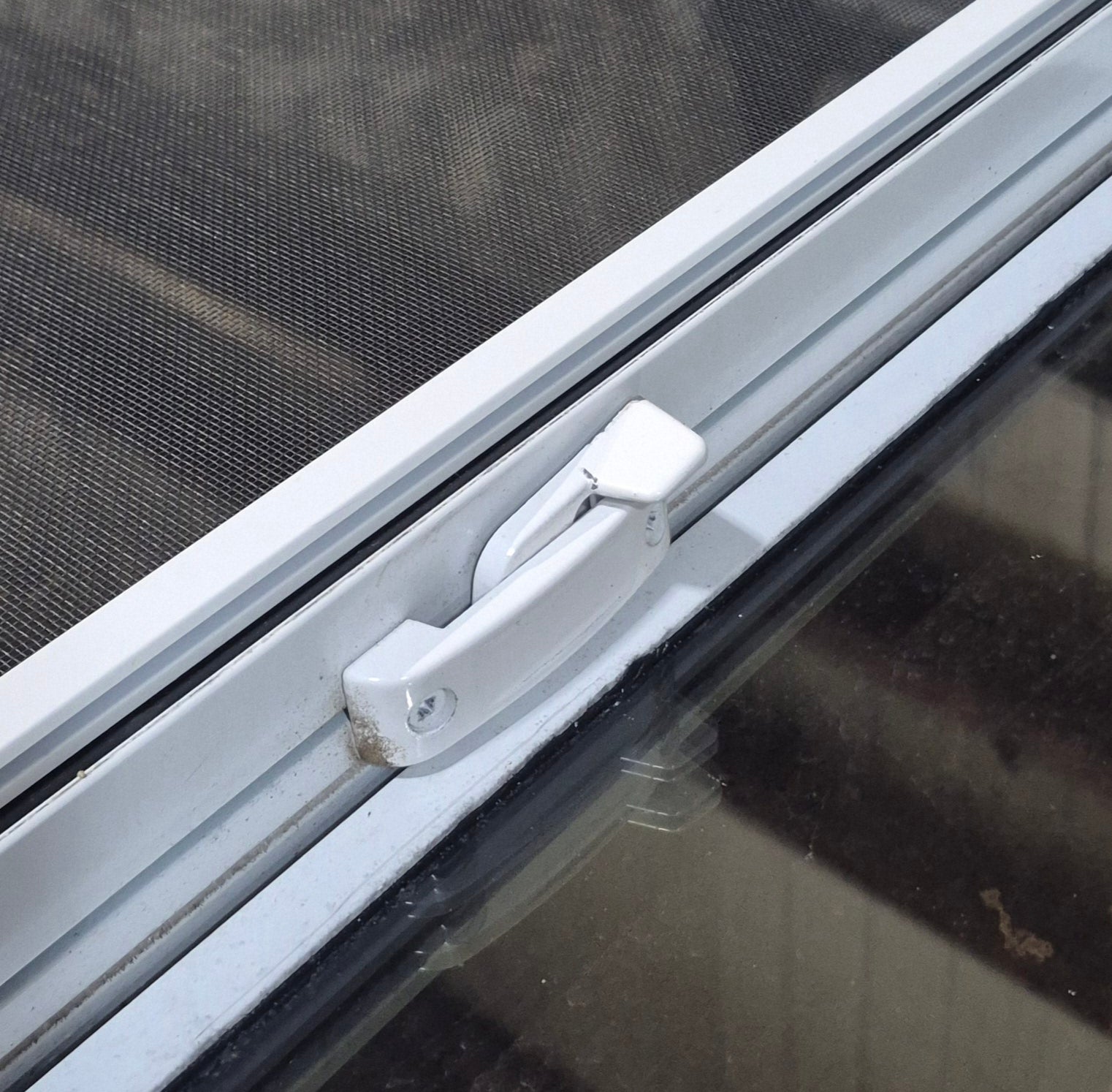 Used White Radius Opening Window : 54" W x 21 1/2" H x 1 7/8" D - Young Farts RV Parts