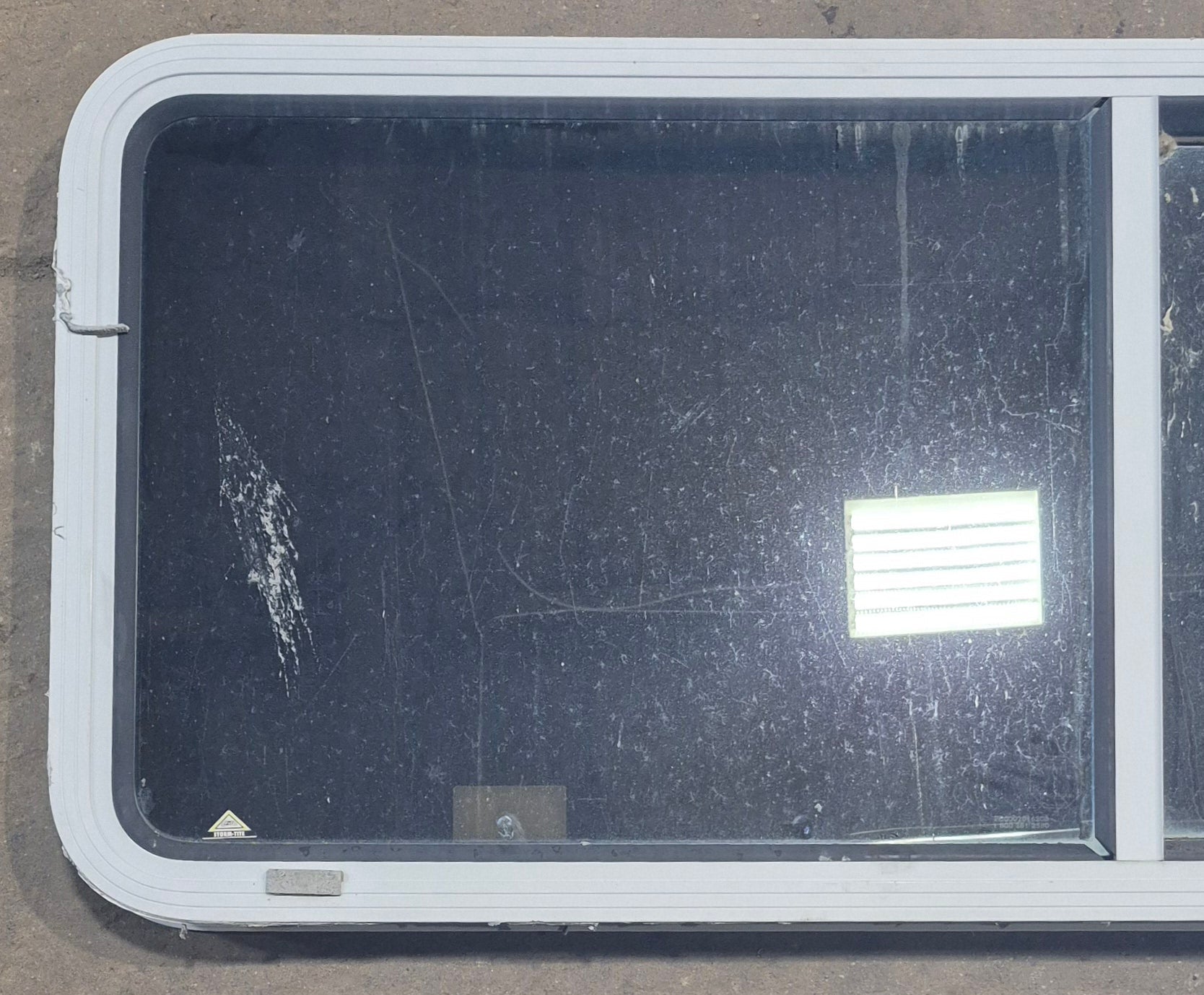 Used White Radius Opening Window : 54" W x 21 1/2" H x 1 7/8" D - Young Farts RV Parts
