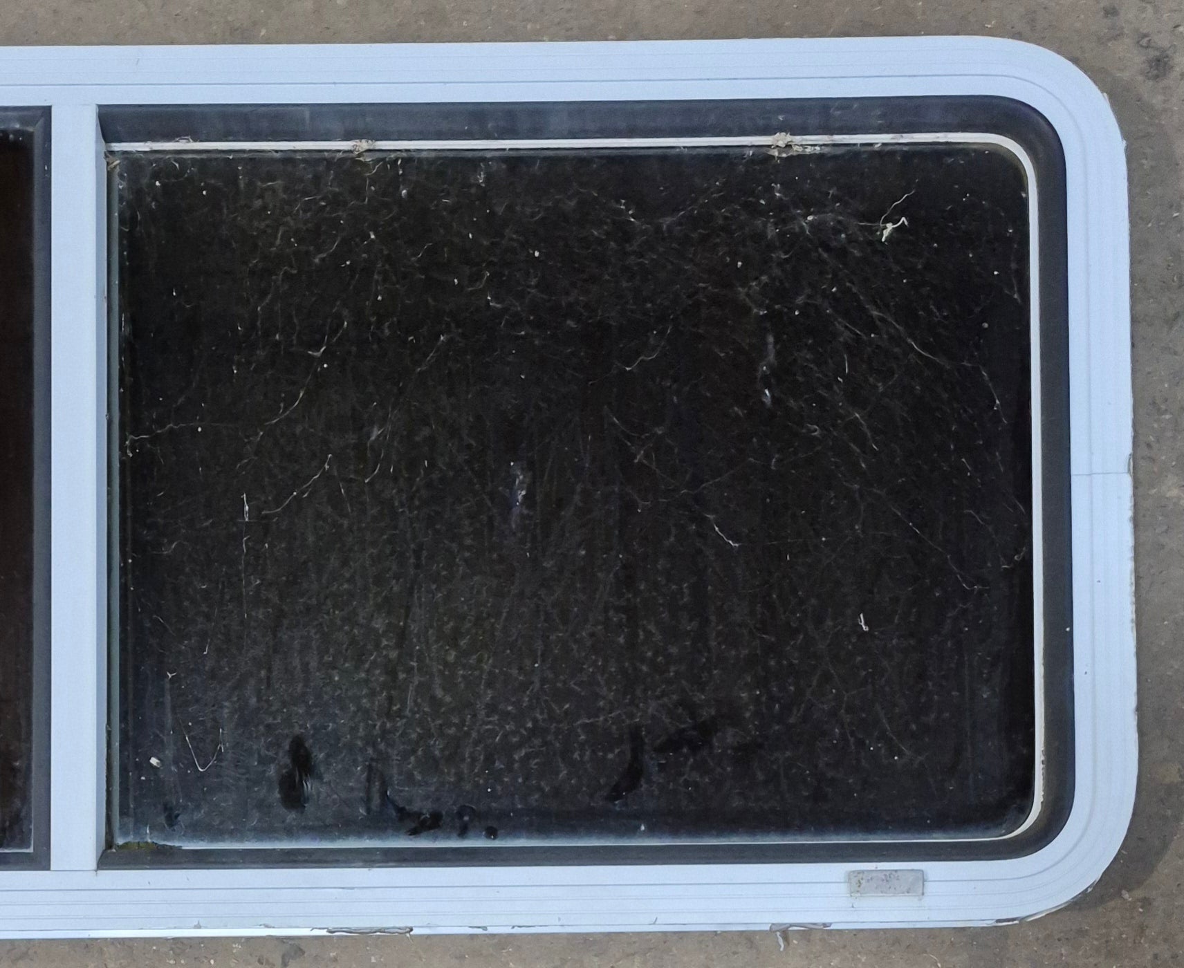 Used White Radius Opening Window : 54" W x 21 1/2" H x 1 7/8" D - Young Farts RV Parts