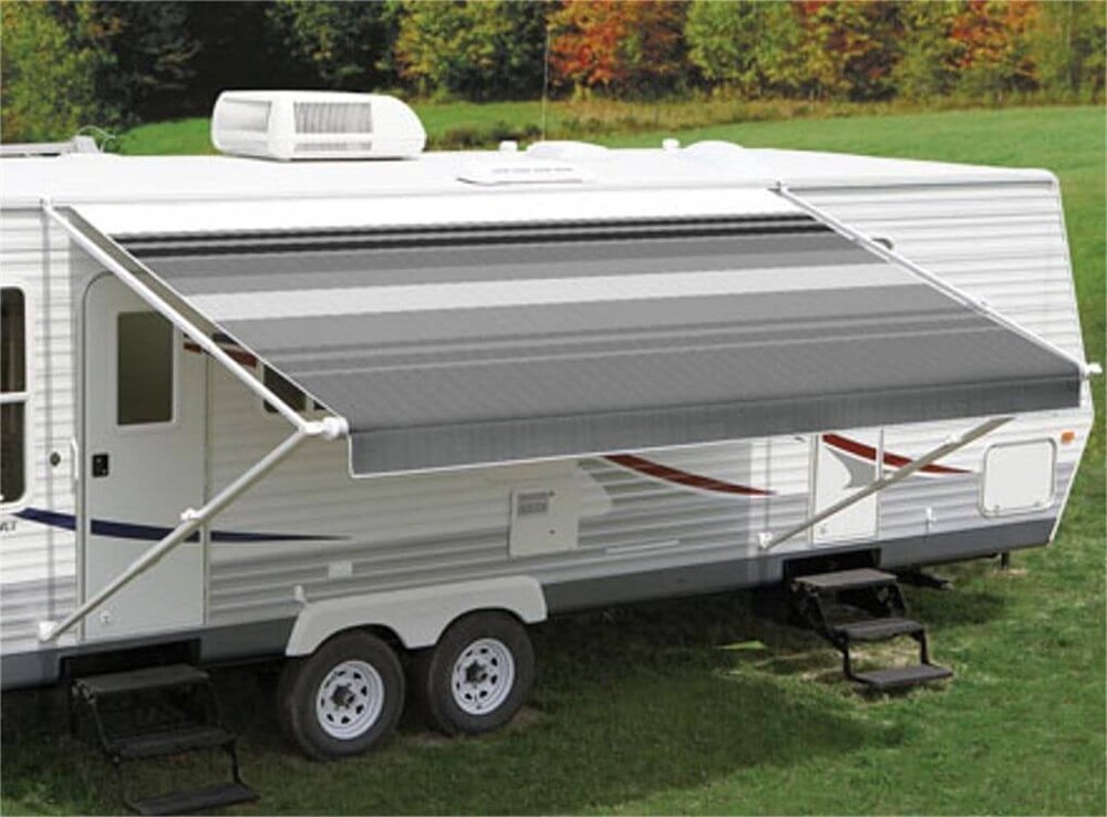 Carefree JU188D00 - 1Pc Fabric 18' Black/Grey Awning with White Weatherguard - Young Farts RV Parts