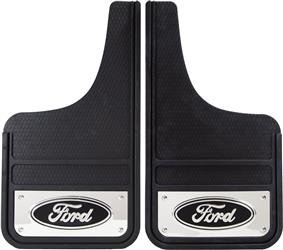 Mud Flap Plasticolor 001837R01 Heavy Duty, Universal 12" x 23", Set Of 2, Flat, Ford Logo With Stainless Steel Insert, Fiberglass Reinforced - Young Farts RV Parts