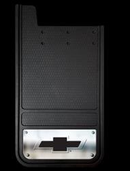 Mud Flap Plasticolor 001840R03 Heavy Duty, Universal 12" x 23", Set Of 2, Flat, Chevrolet Logo With Stainless Steel Insert, Fiberglass Reinforced - Young Farts RV Parts