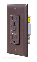 Receptacle RV Designer S805 Use With 125 Volt AC Grounded Two-Wire Branch Circuits (15 Amp Or 20 Amp Overcurrent Protected Systems); Ground Fault Interrupter Type; Brown; With Cover Plate - Young Farts RV Parts