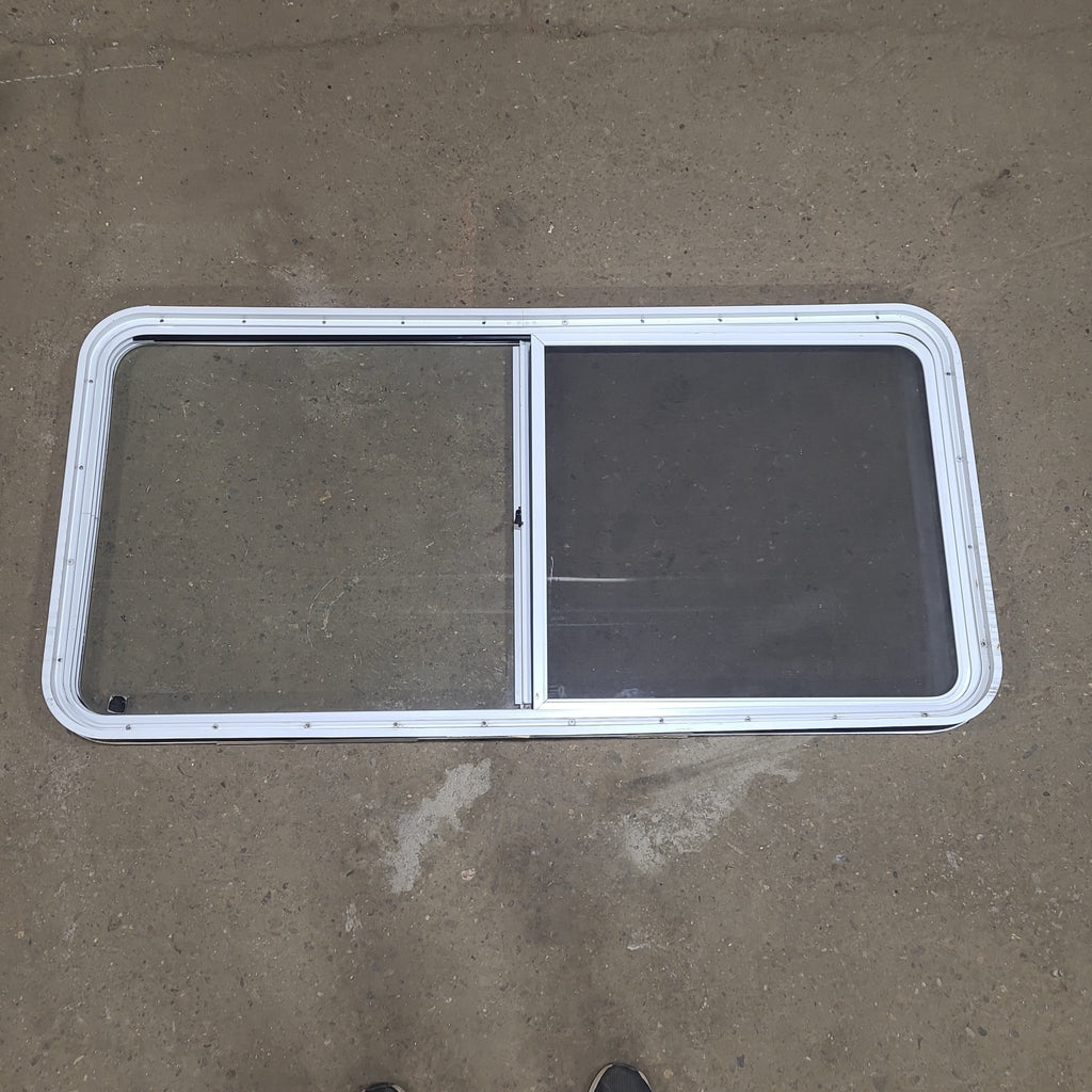 Used White Radius Opening Window : 54 1/4" W x 25 3/4" H x 1 3/4" D - Young Farts RV Parts