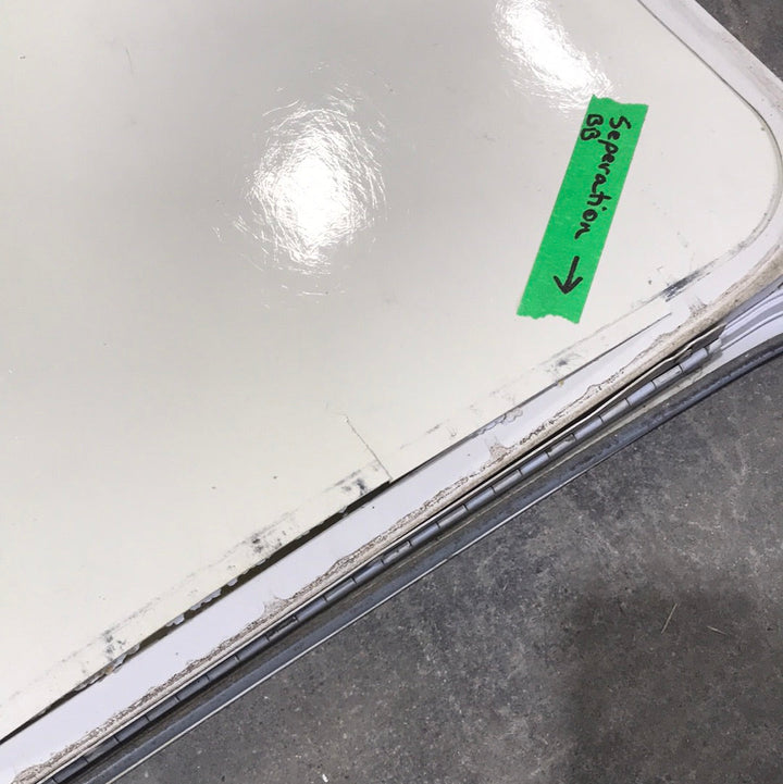 Used Radius Cornered Cargo Door 47 3/4" W x 14 3/4" H x 3/4" D - Young Farts RV Parts