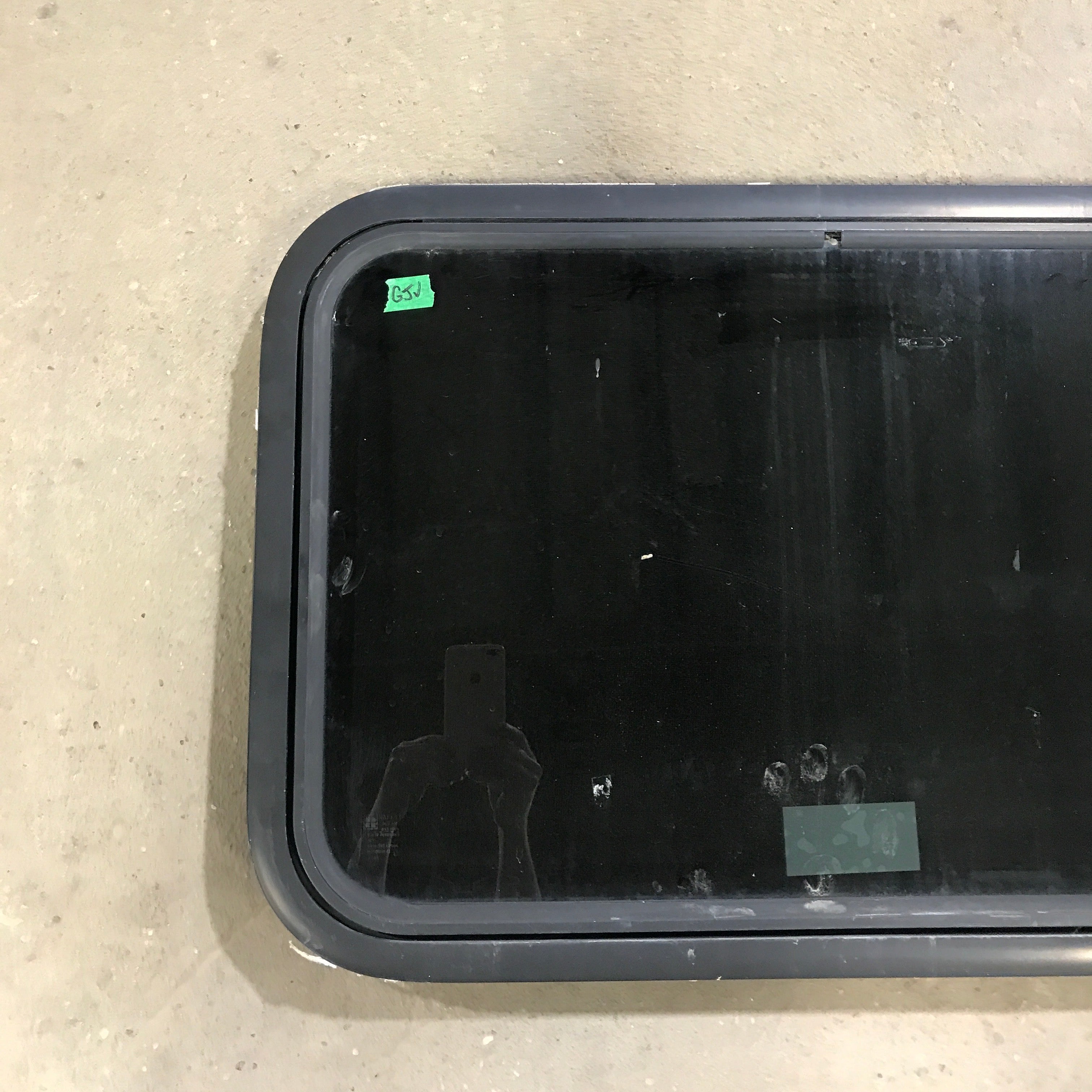 Used Black Radius Emergency Opening Window : 29.5" X 19.5" X 1.5" - Young Farts RV Parts