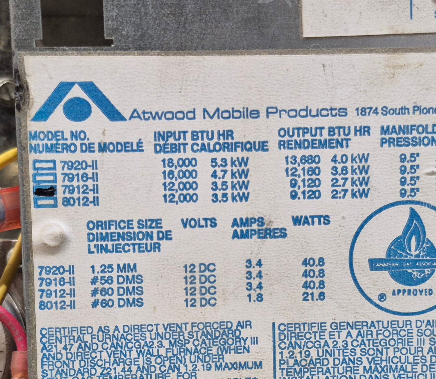 12,000 BTU USED Atwood RV Propane Furnace - 7912 - II - Young Farts RV Parts