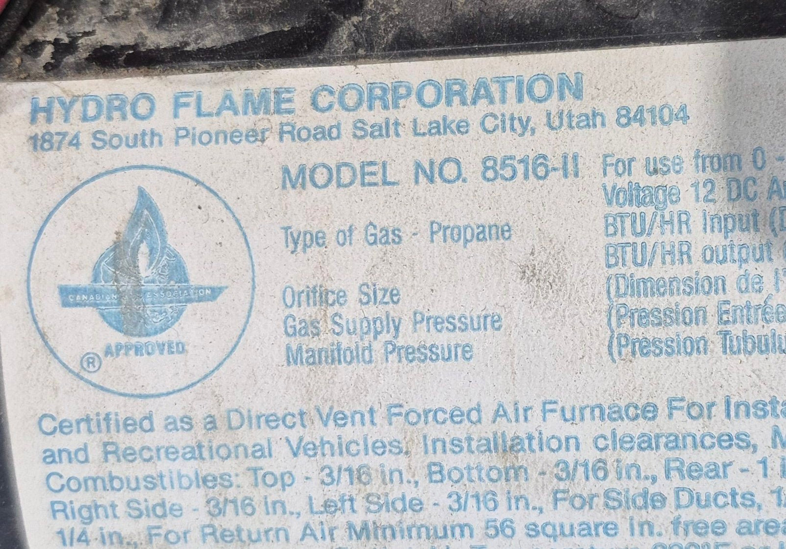 16,000 BTU USED 8516 - II Atwood HYDROFLAME Propane Furnace - Young Farts RV Parts