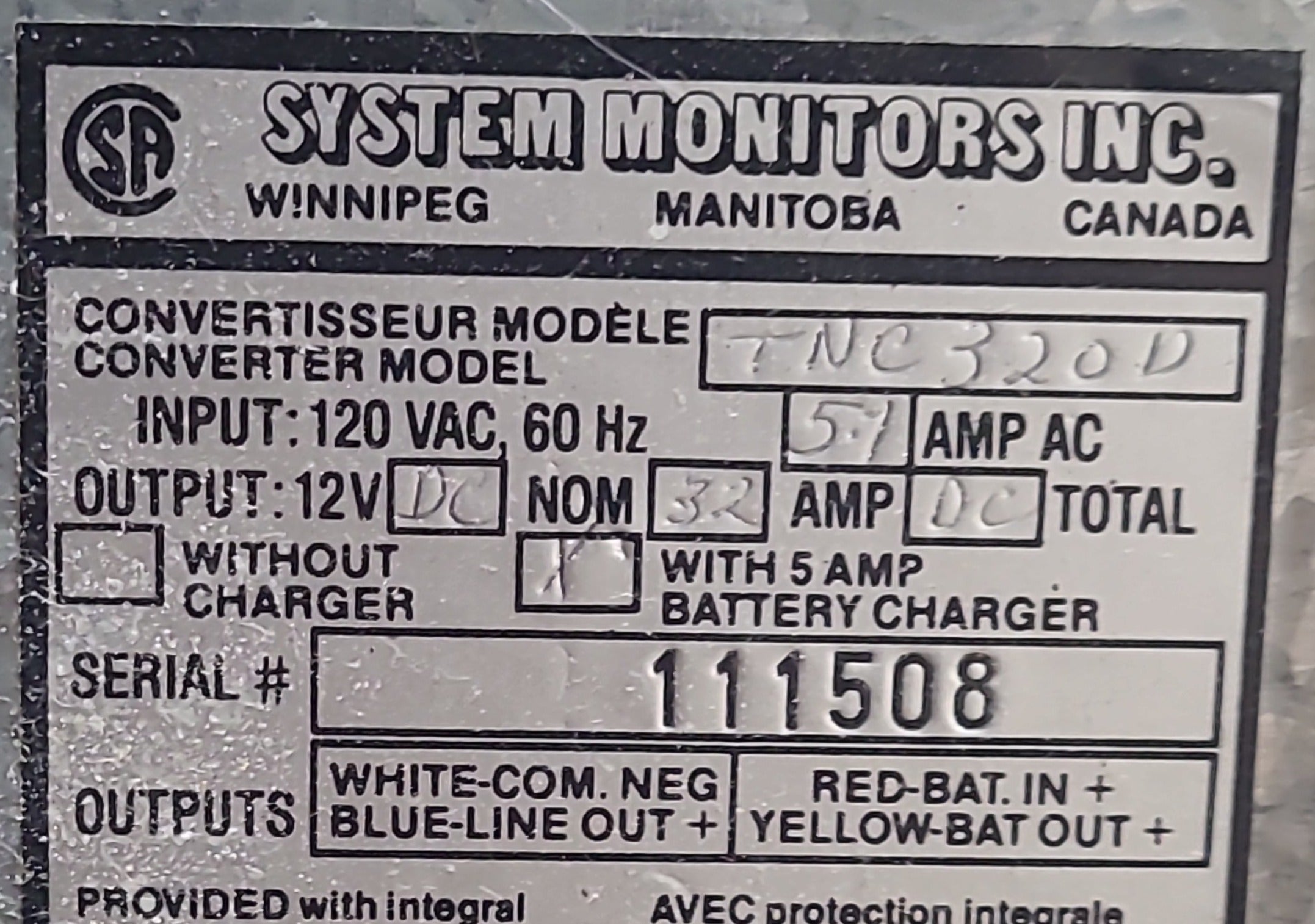 Used SYSTEM MONITORS 32 AMP Converter TNC320D - Young Farts RV Parts