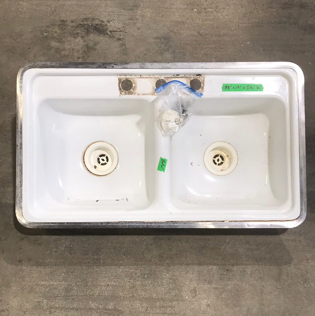 Used Double Kitchen Sink 33” W x 19” L