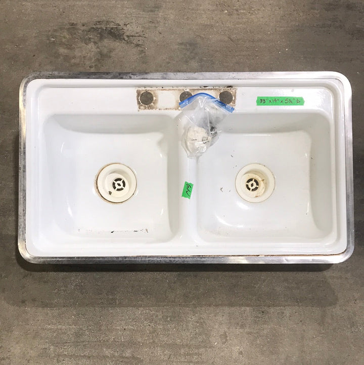 Used Double Kitchen Sink 33” W x 19” L