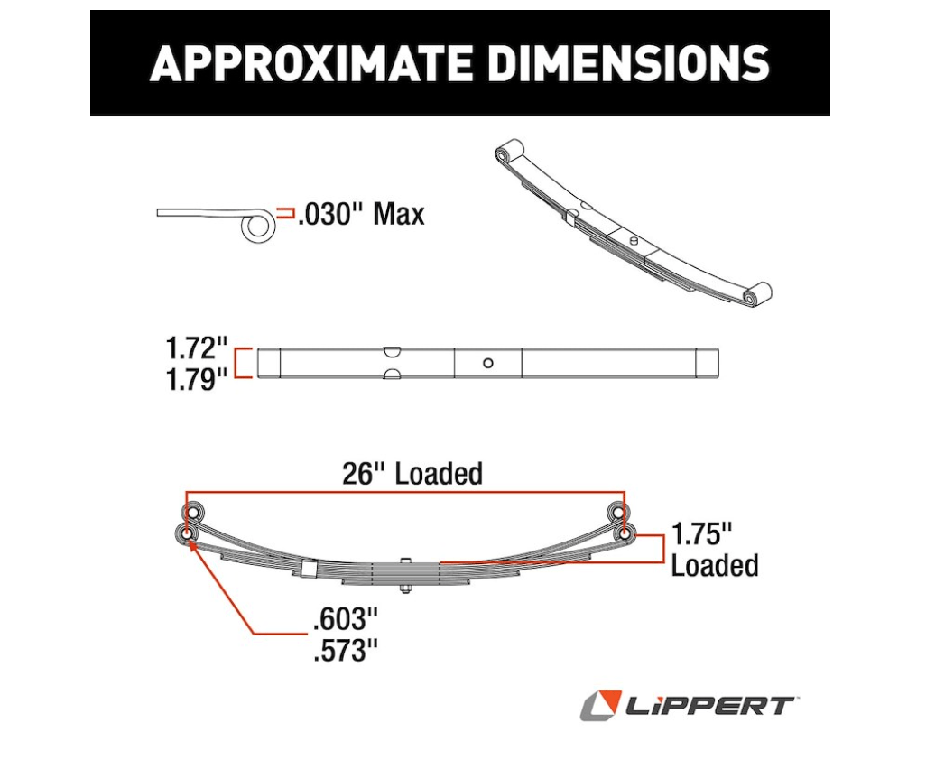 1750# 4 Leaf Trailer Axle Leaf Spring - 25 - 1/4" - Young Farts RV Parts