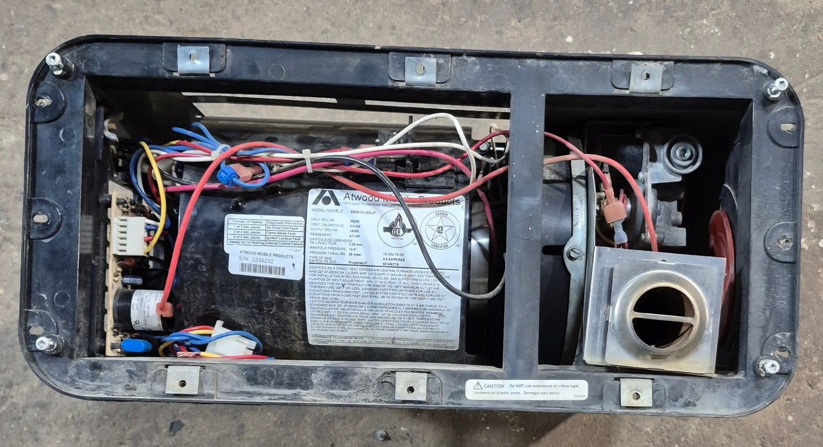 20000 BTU Used Atwood / Hydro Flame RV Propane Furnace - 8520 IV DCLP - Young Farts RV Parts