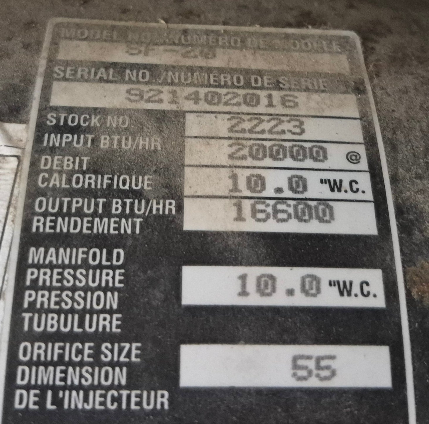 20,000 BTU USED SF - 20 Suburban RV Propane Furnace - Young Farts RV Parts