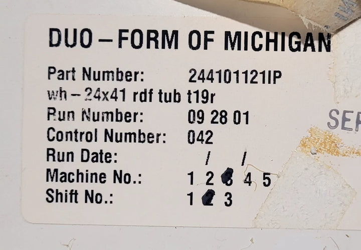 Used RV Bath Tub 41” x 24” - Right Hand Drain - Young Farts RV Parts