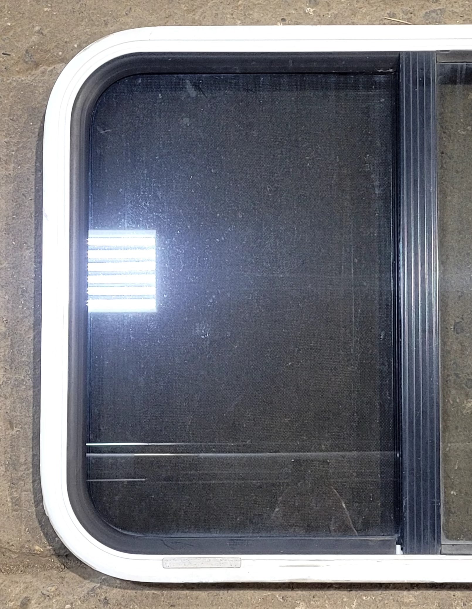 Used White Radius Opening Window : 30 1/4" W x 21 3/4" H x 1 3/4" D - Young Farts RV Parts