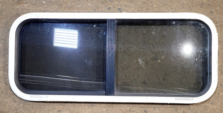 Used White Radius Opening Window : 36 1/4" W x 14 3/4" H x 1 3/4" D - Young Farts RV Parts